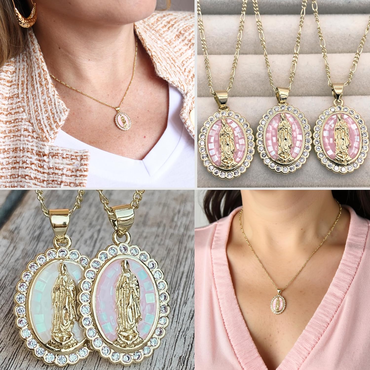 18K Gold Plated Religious Gifts for Christian Women Faith - Virgin Mary Necklace - Christian Jewelry for Women - Mother Mary Necklace - White Pink Pendant Catholic Jewelry Comes in Elegant Gift Box - Image 4