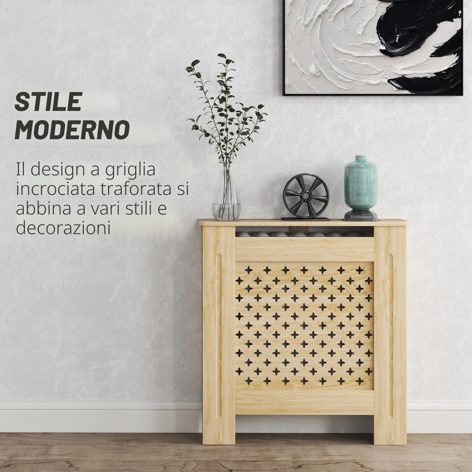 HOMCOM Copritermosifone in MDF 78x19x82 cm Copritermosifone per soggiorno Camera Corridoio Rovere