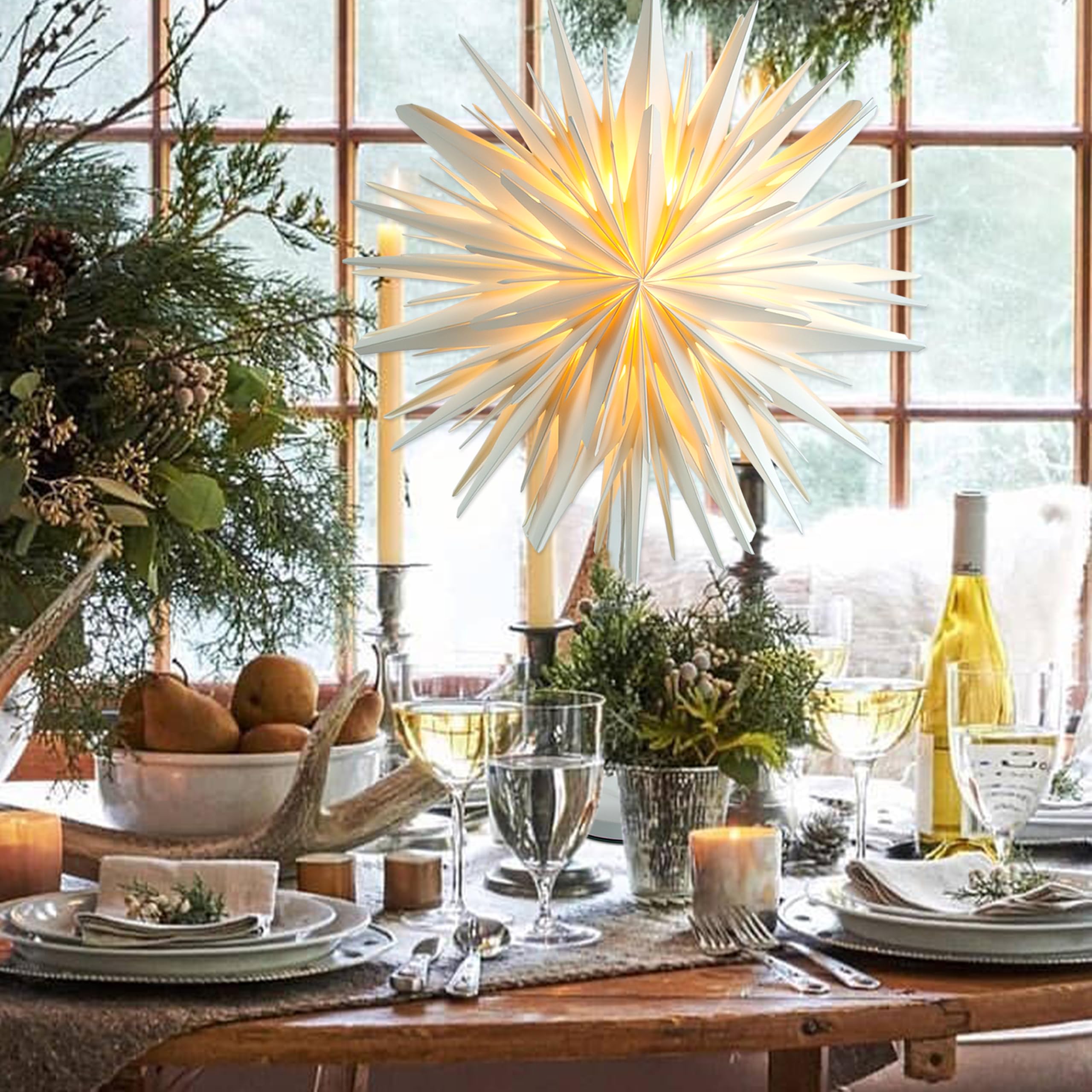 Stehender Weihnachtsstern Beleuchtet - LED Papierstern Weihnachten Tischlampe für Weihnachtsdeko Innen Fenster， Leuchtsterne Deko, Weihnachtsbeleuchtung Lichterkette, Weiß