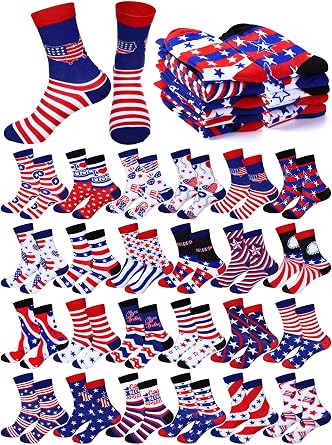 Shinymoon 24 Pairs American Flag Socks for Men Women
