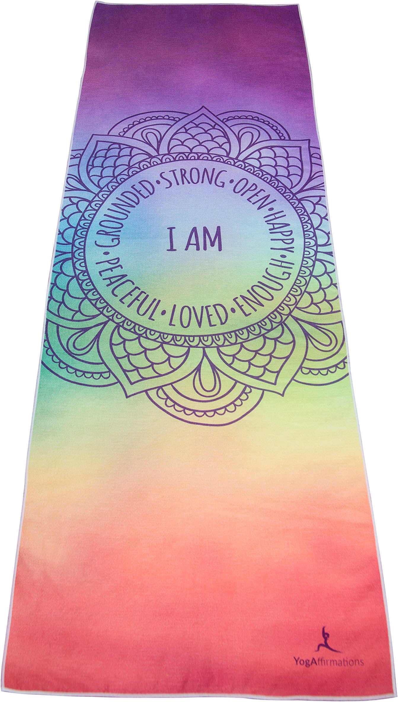 Premium Quality Yoga Mat Towel by YogAffirmations - Non Slip, Silicone Dots, Ultra Soft Microfiber, Wicking Sweat Absorbent - Great for Pilates, Meditation, Hot Yoga - 24” x 72” - Chakra Yoga Towel