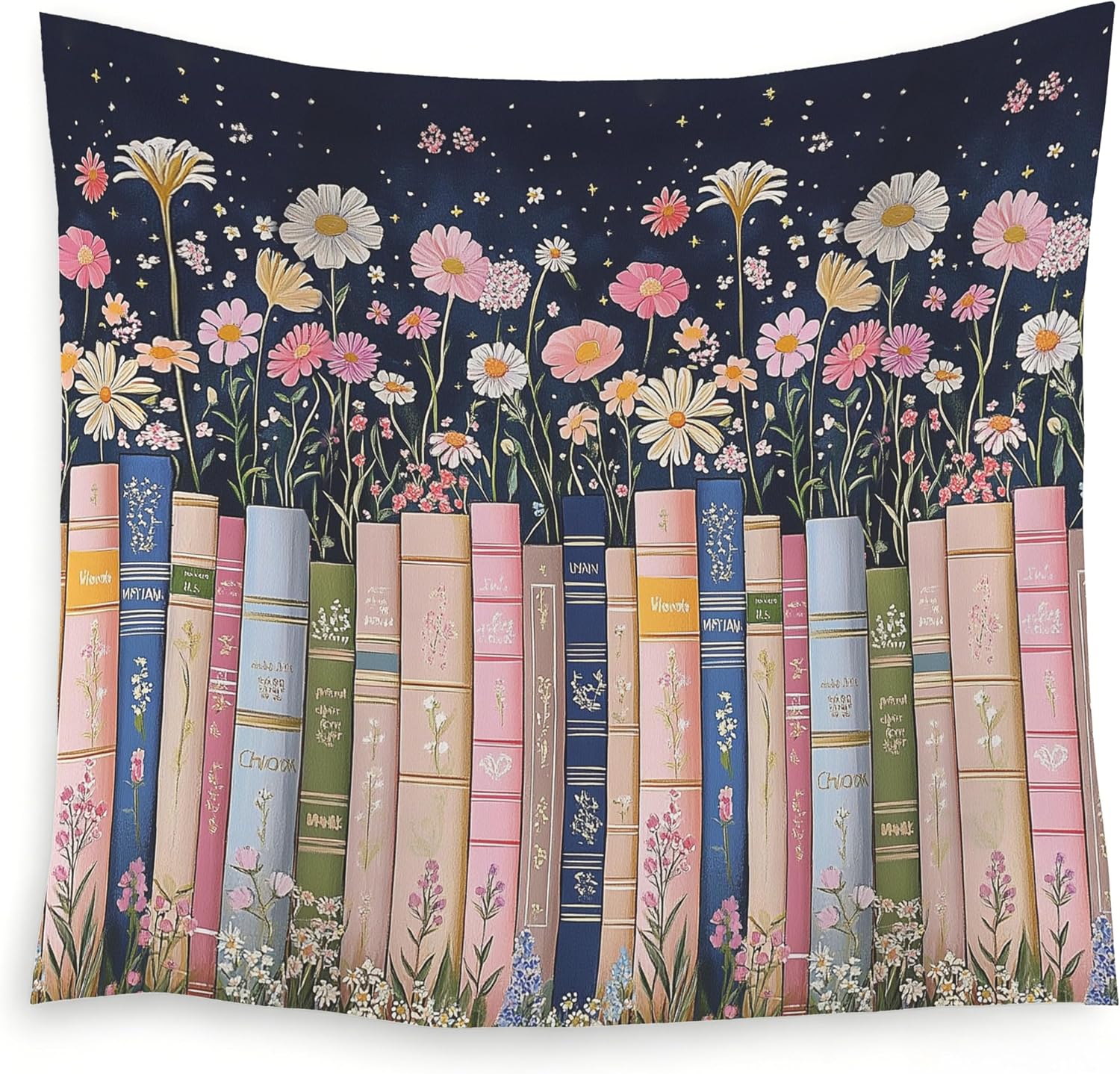 LADOCK Fantasy Floral Book Wall Tapestry, Reading Nook Corner Room Decor, Cottagecore Bookish Tapestry Wall Hanging Decor for Girls Bedroom Home Library Classroom, 50x60 Inch