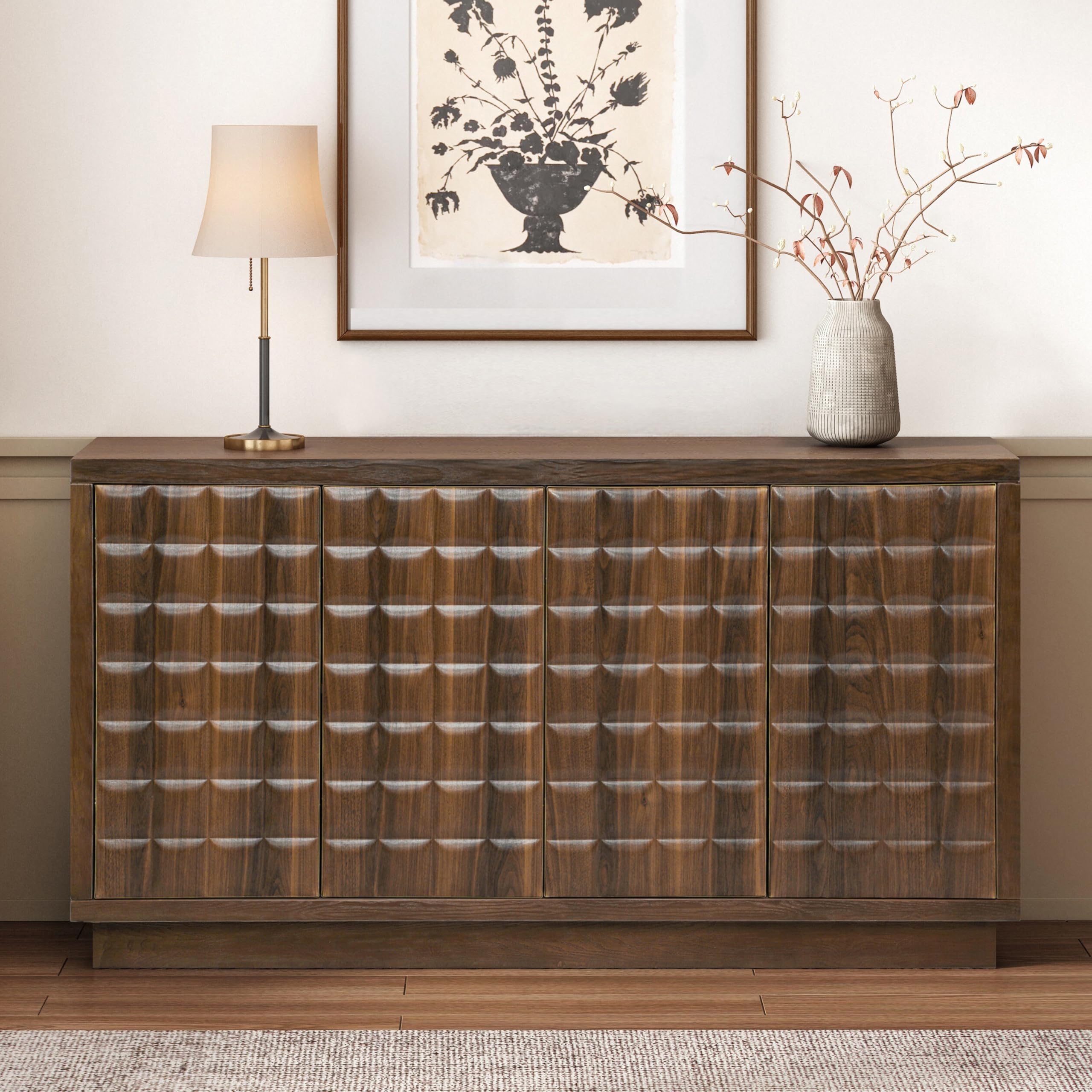 Amazon.com - THINK 30 Sideboard, with 3D Geometric Doors & Metal Trim, Storage Perfect for Living Room, Kitchen or Home Office, Brown