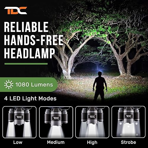 Miniatura 2 de TDC Faro recargable de camuflaje - Faro LED con zoom - Linterna frontal USB - Faros impermeables para adultos - Lámparas de cabeza LED recargables