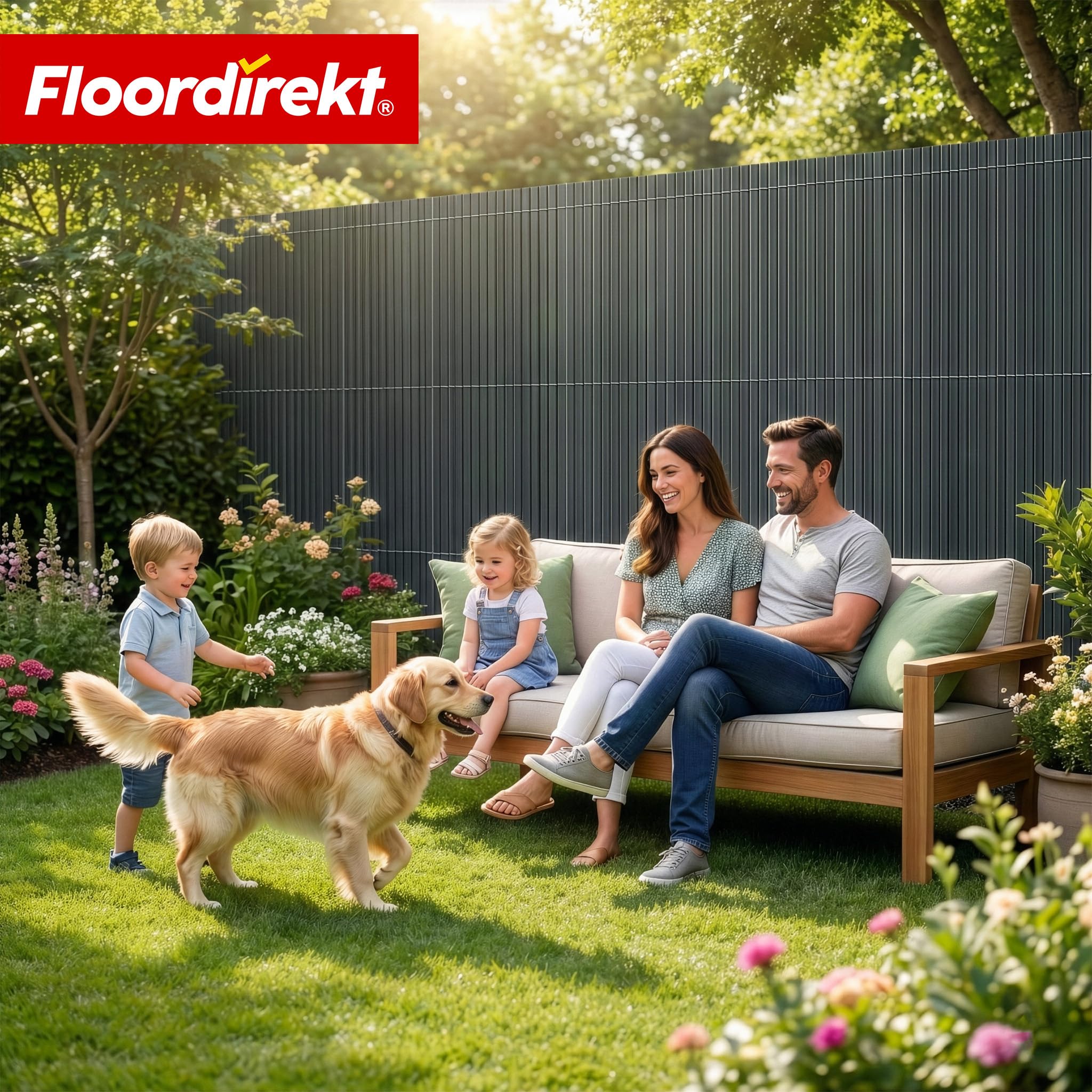 Floordirekt PVC Sichtschutzmatte 200 x 300 cm, Grau – Sichtschutzzaun für Garten, Balkon & Terrasse, Windschutz, Lamellen