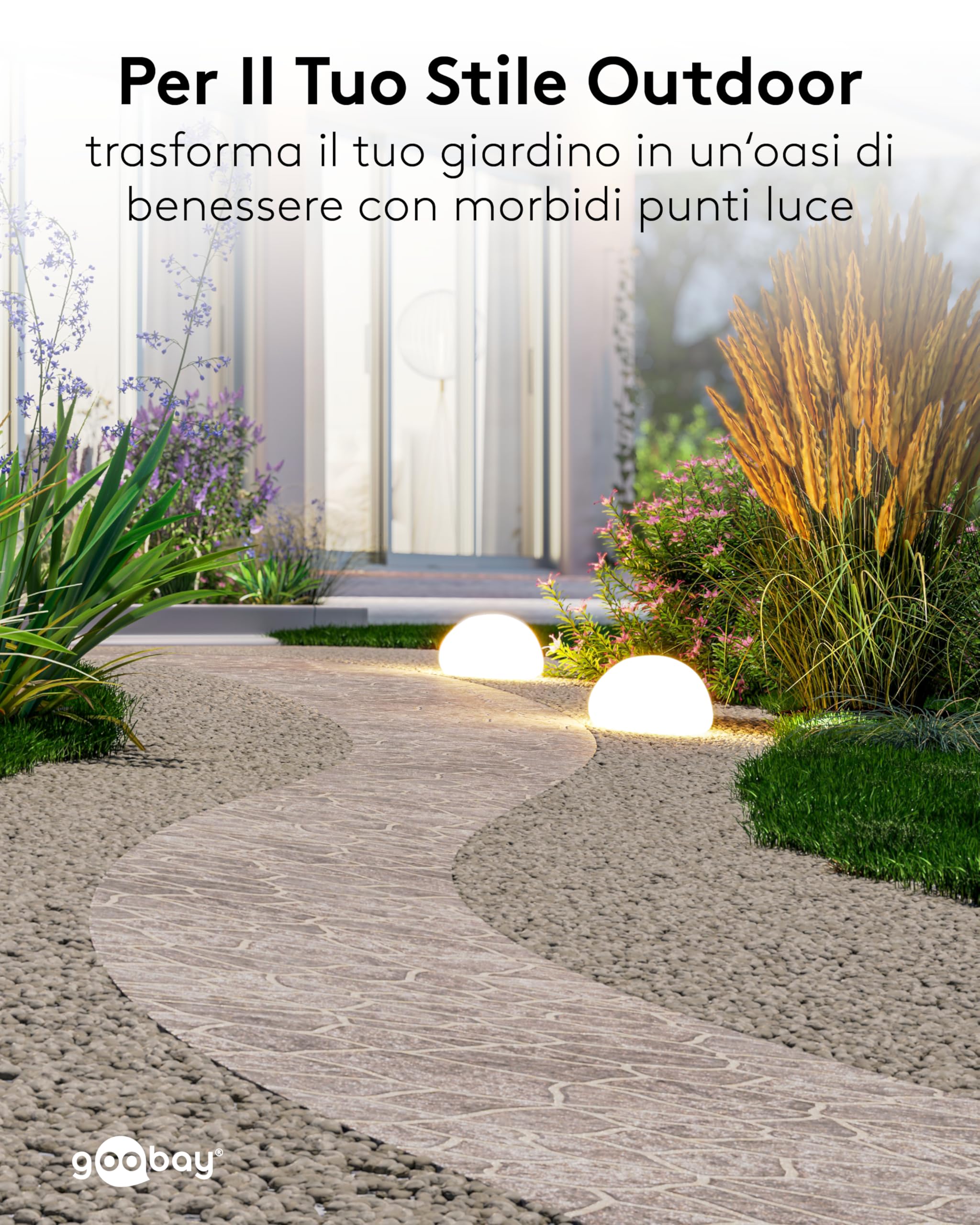 goobay Set da 2 pietre solari LED 24 cm - luminose RGB per esterni, resistenti alle intemperie | Solare decorativa per terrazza, balcone, giardino | 10 modalità di illuminazione e picchetto da terra