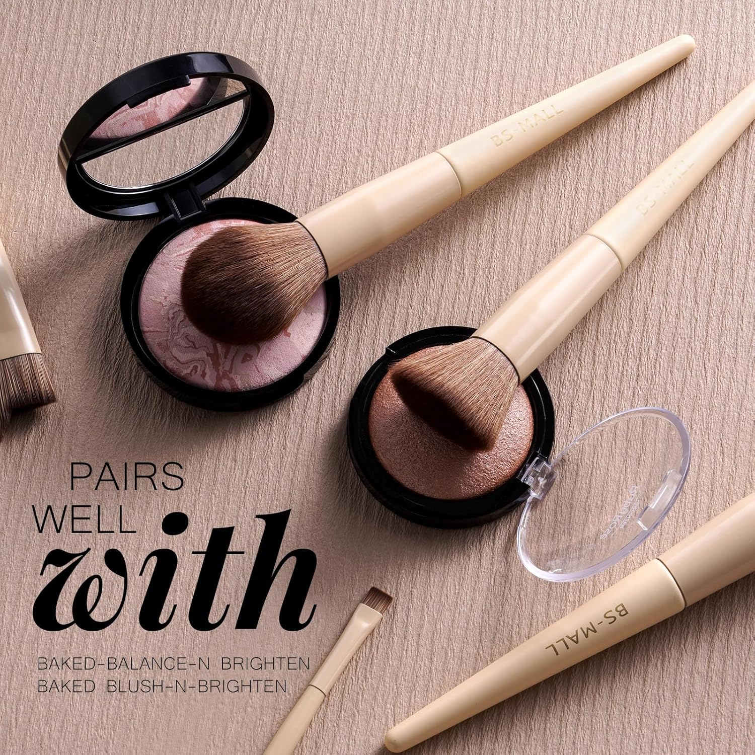 BS-MALL Professional Makeup Brush Set 18 Pcs Premium Synthetic Foundation Powder Concealers Eye Shadows Blush Makeup Brushes with Travel Case (Matte white beige) - Image 2