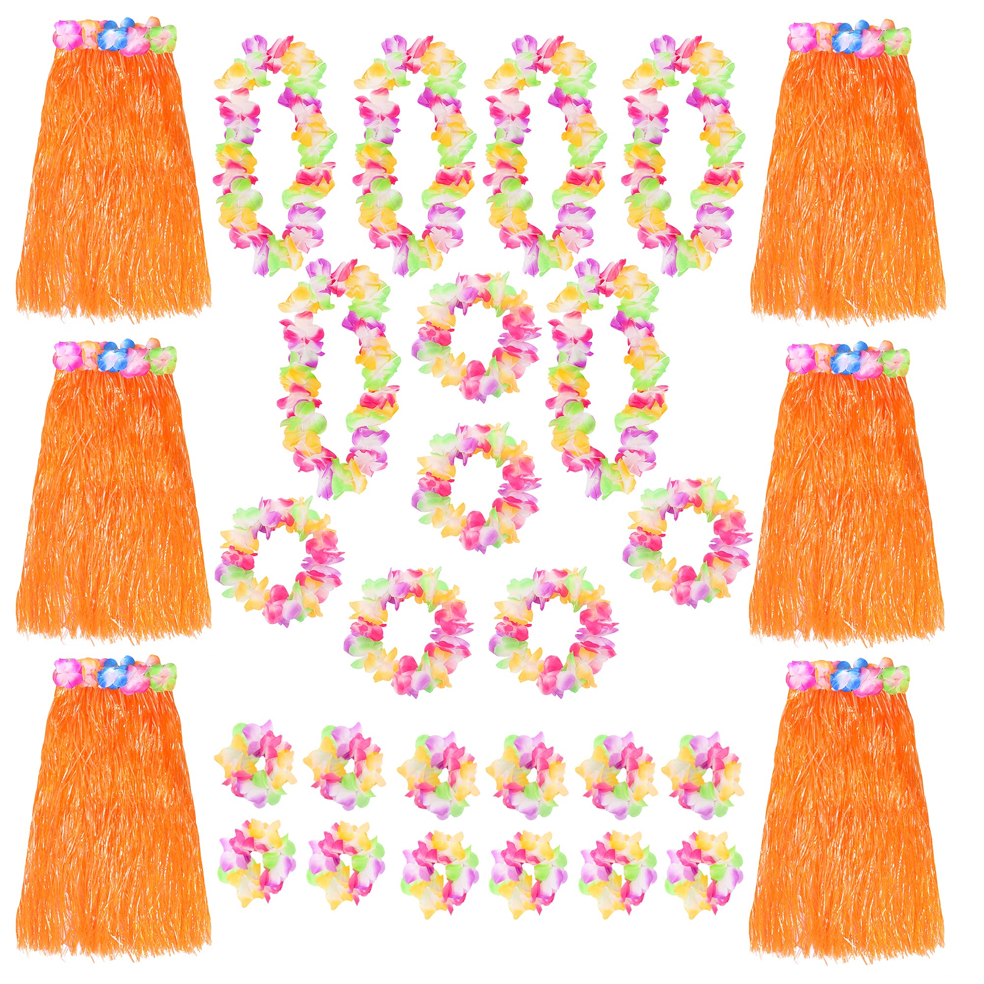 1 juego de falda hula hawaiana azul y Lei – Collar de flores, diadema y pulsera – Hula de hierba de 80 cm – Luau – Accesorio para disfraz
