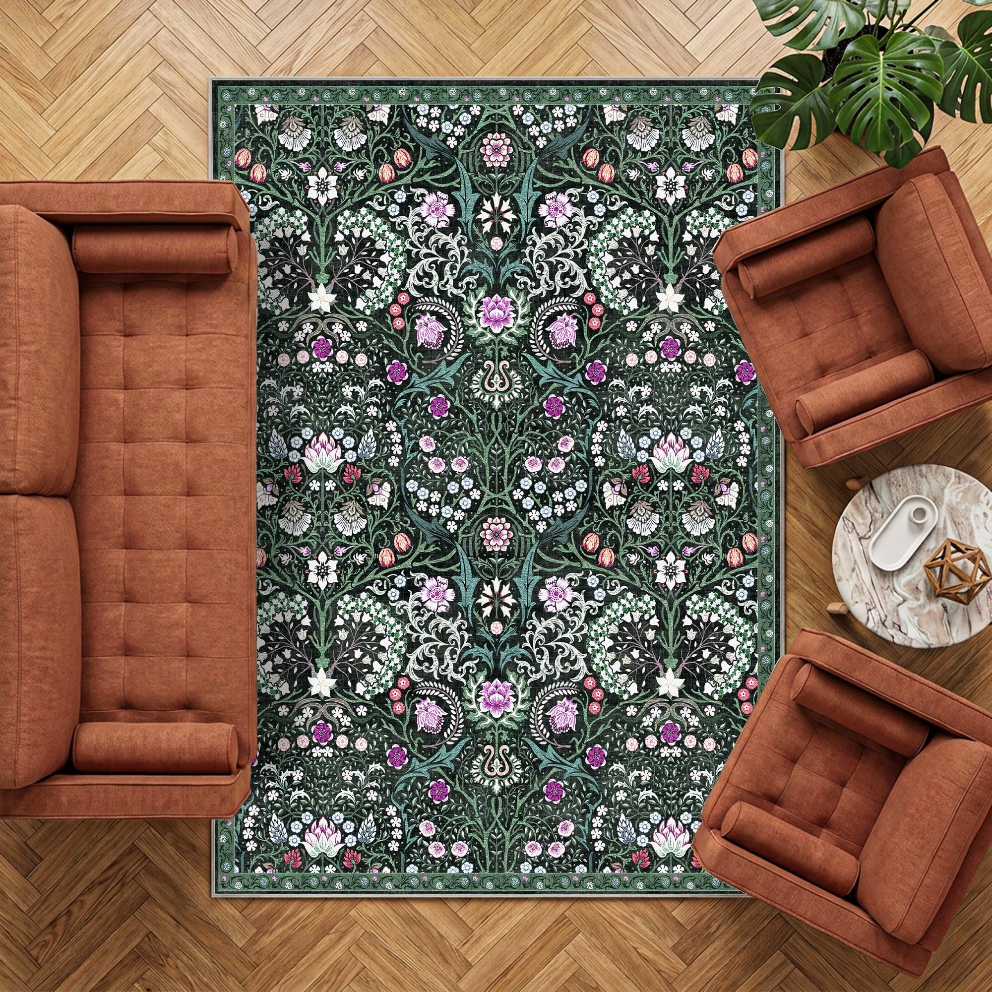 Decoranddecor Floral Rugs Living Room 160x230cm Washable Non-Slip