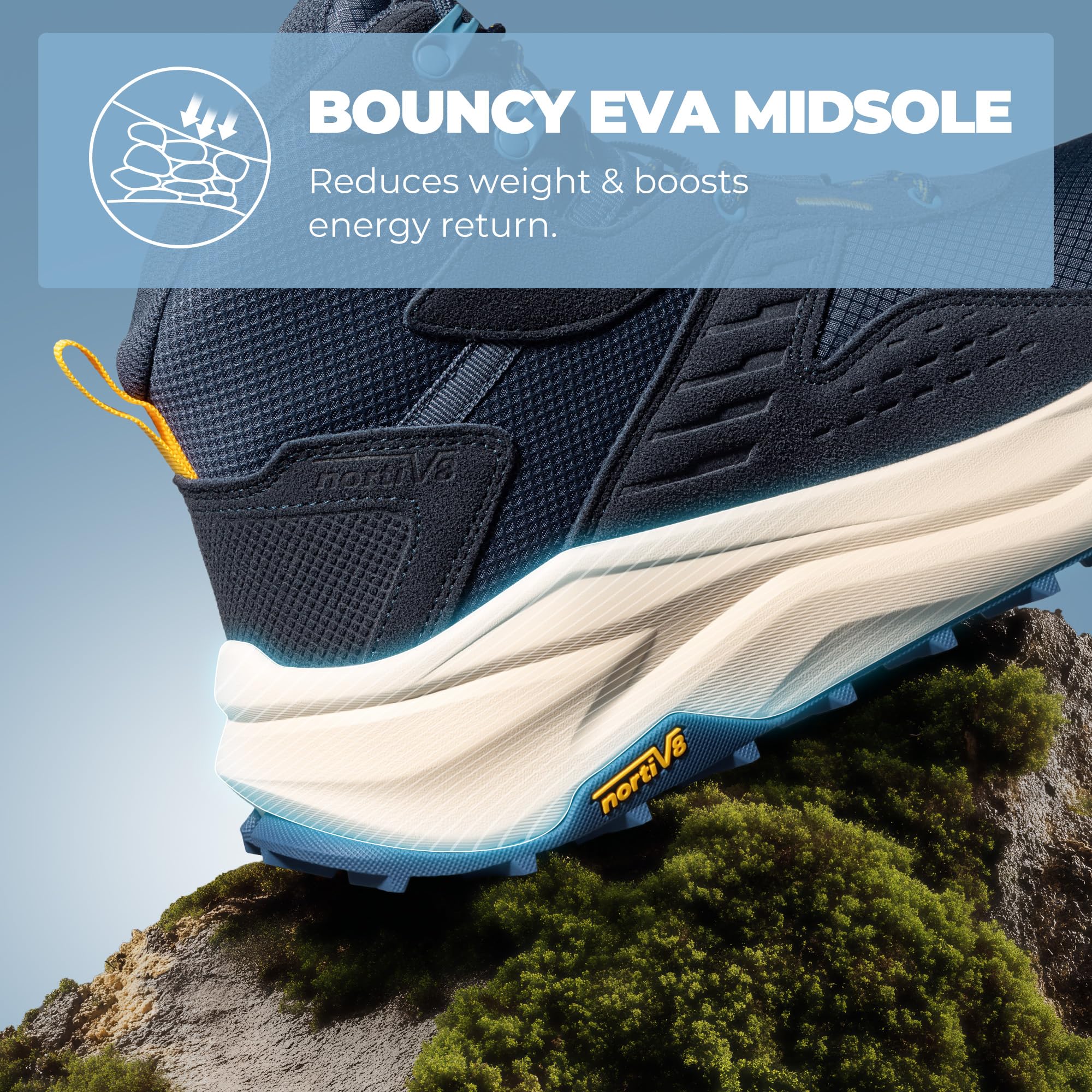NORTIV 8 Męskie wodoodporne buty górskie z szerokim noskiem, buty trekkingowe z antypoślizgową gumową wkładką, na wędrówki, kemping, granatowy, 10.5