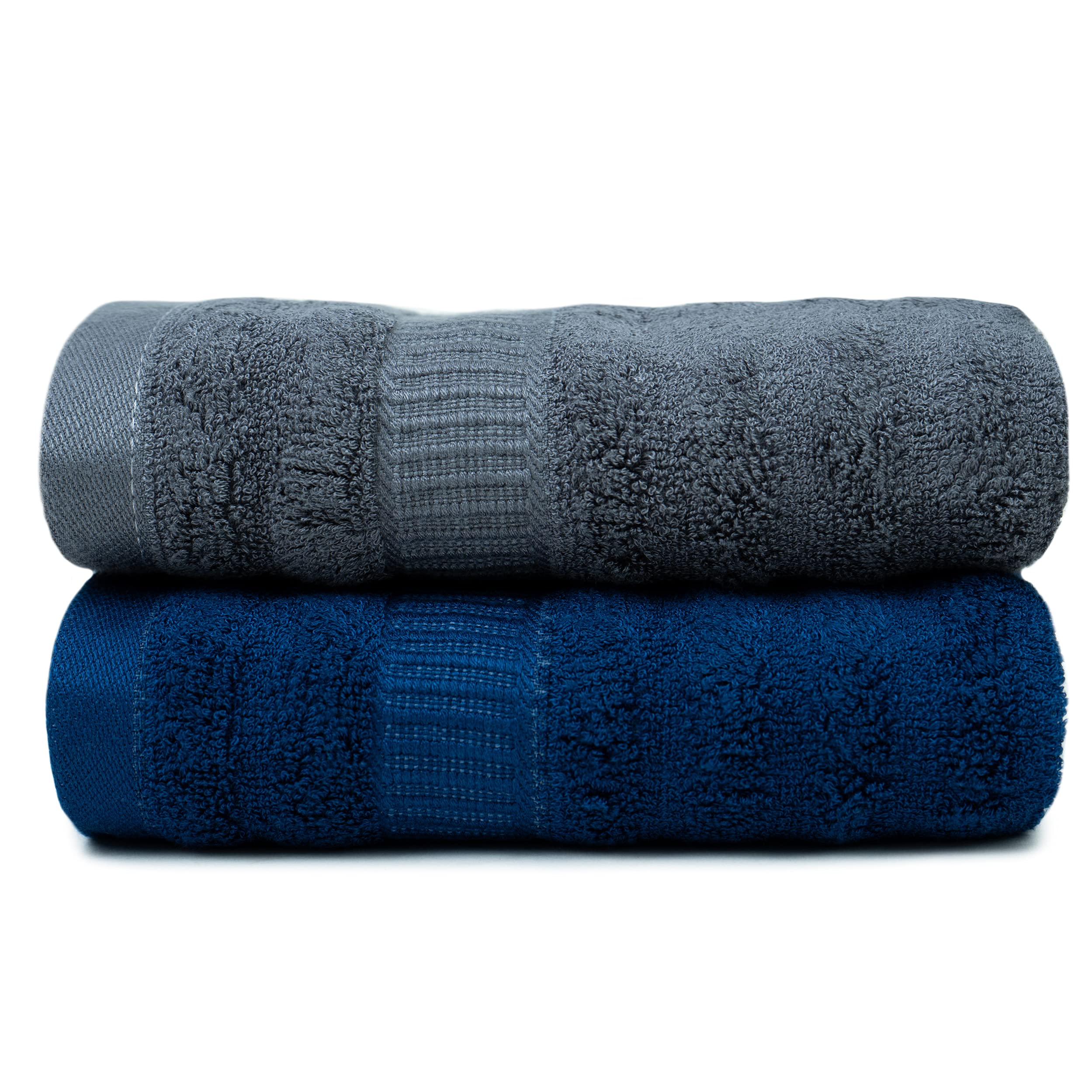 Mush 600 GSM Hand Towel Set of 2 | 100% Bamboo |Ultra Soft, Absorbent & Quick Dry Towel for Bath, GYM, Pool, Travel, Spa and Yoga | 29.5 x 14 Inches (Navy Blue & Grey)