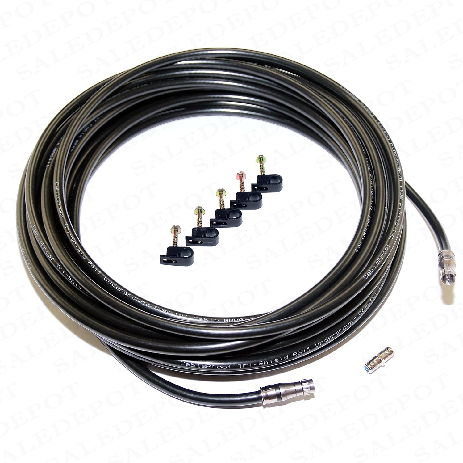 RG-11 Coaxial Cable with Compression F-Connectors Tri-Shield Direct Burial Underground RG11 Coax Gel Coated (50ft, Orange)