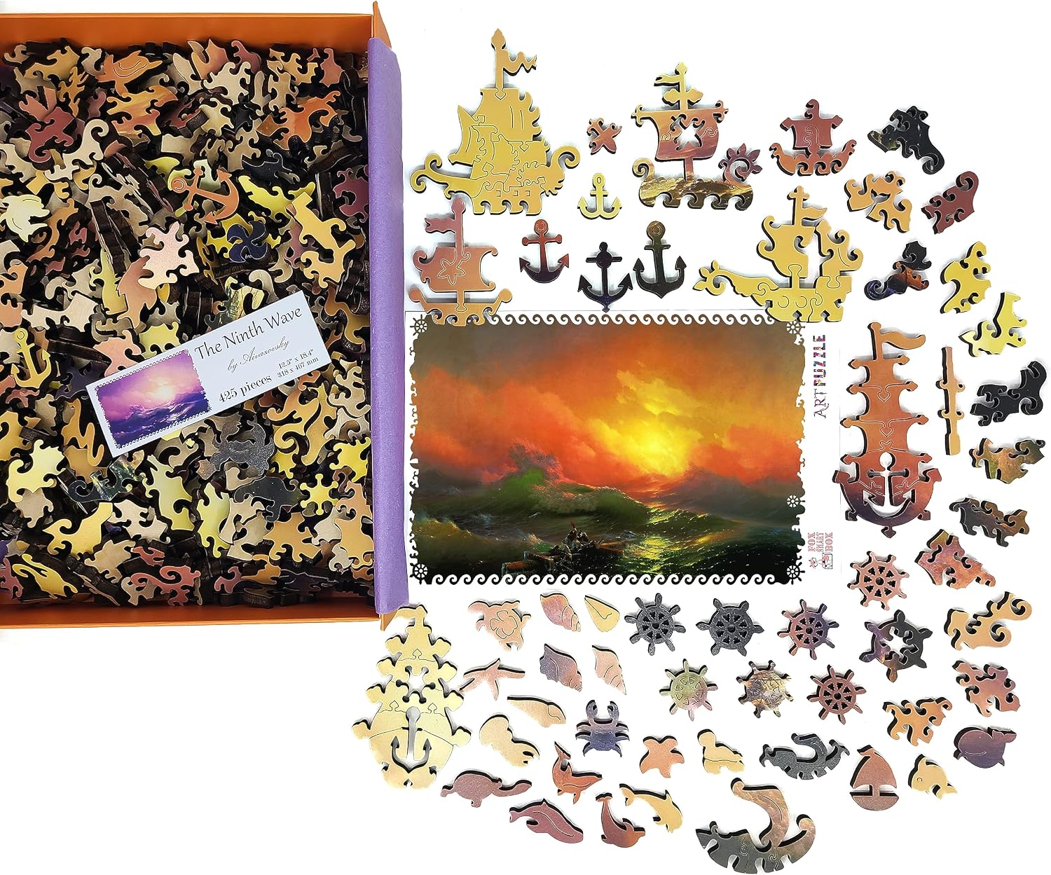 Wooden Jigsаw Puzzle for Adults - Uniquely Shaped Pieces - Made in The USA by FoxSmartBox - 425 Pieces - The Ninth Wave (Digitally Enhanced)
