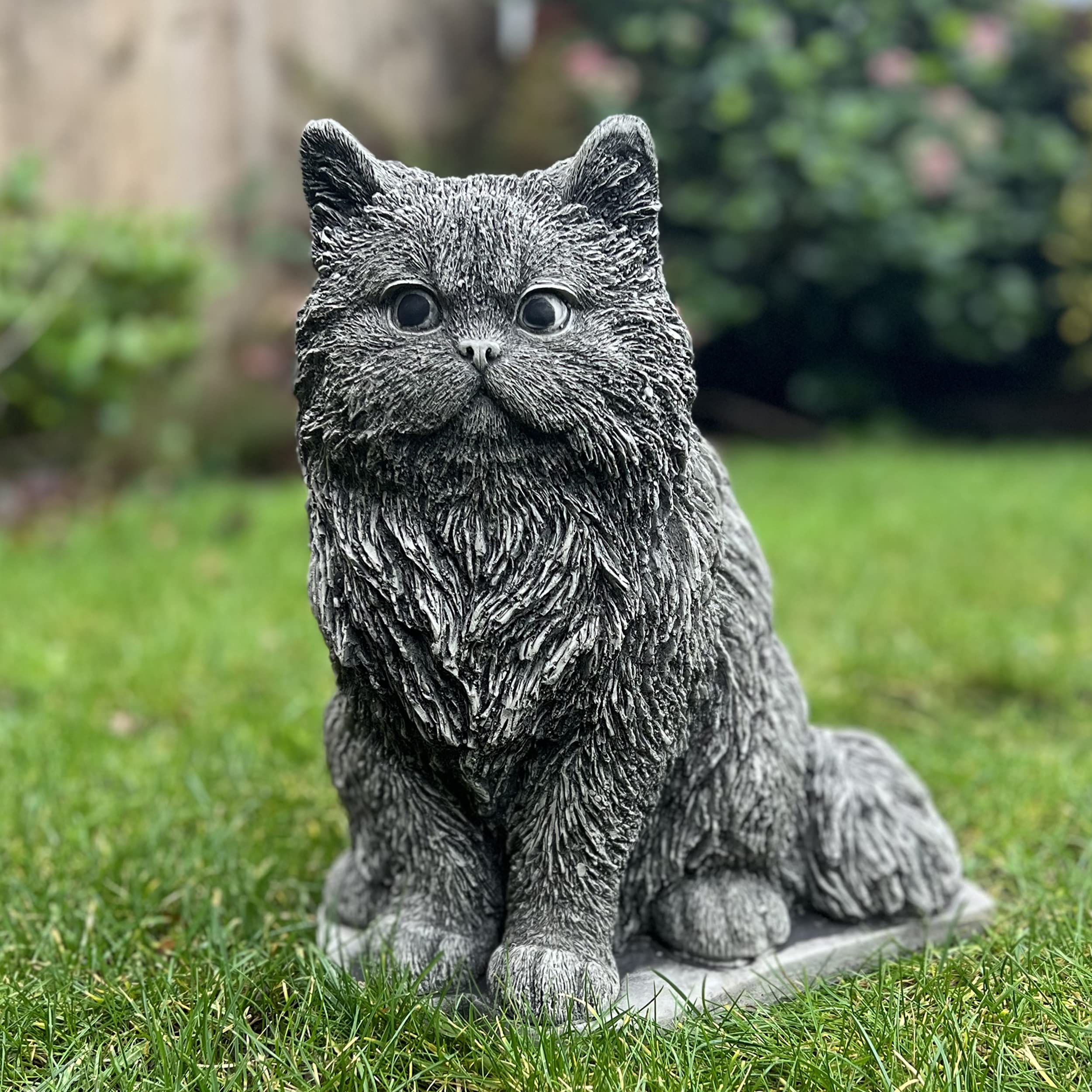 PERSIAN CAT KITTEN HAND CAST STONE OUTDOOR GARDEN ORNAMENT STATUE SCULPTURE PET MEMORIAL