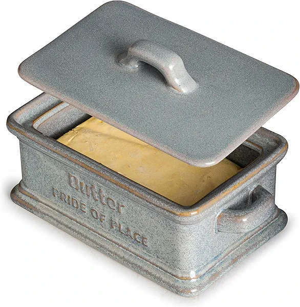 LAUCHUH Spoon Rest, 5" Large Spoon Holder for Stove Top & Butter Dish with Lid, Ceramic Butter Holder Container