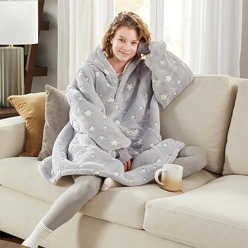 Miniatura 6 de Degrees of Comfort Manta con capucha para mujeres adultas, acogedora manta de gran tamaño y cálida con forro de sherpa, estrellas que brillan en la