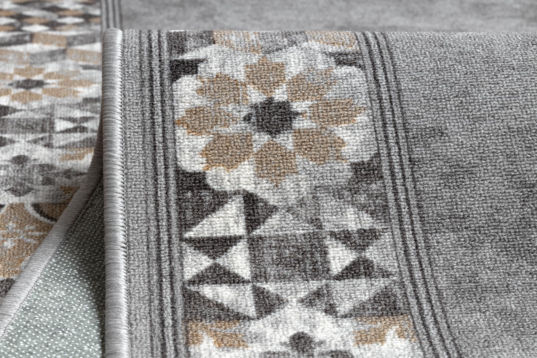 rugsx Antirutsch Teppichläufer Murcia - Lissabonfliesen, Rahmen, moderner Kurzflor für Küche, Flur & Wohnzimmer, Meterware, grau 100x210 cm