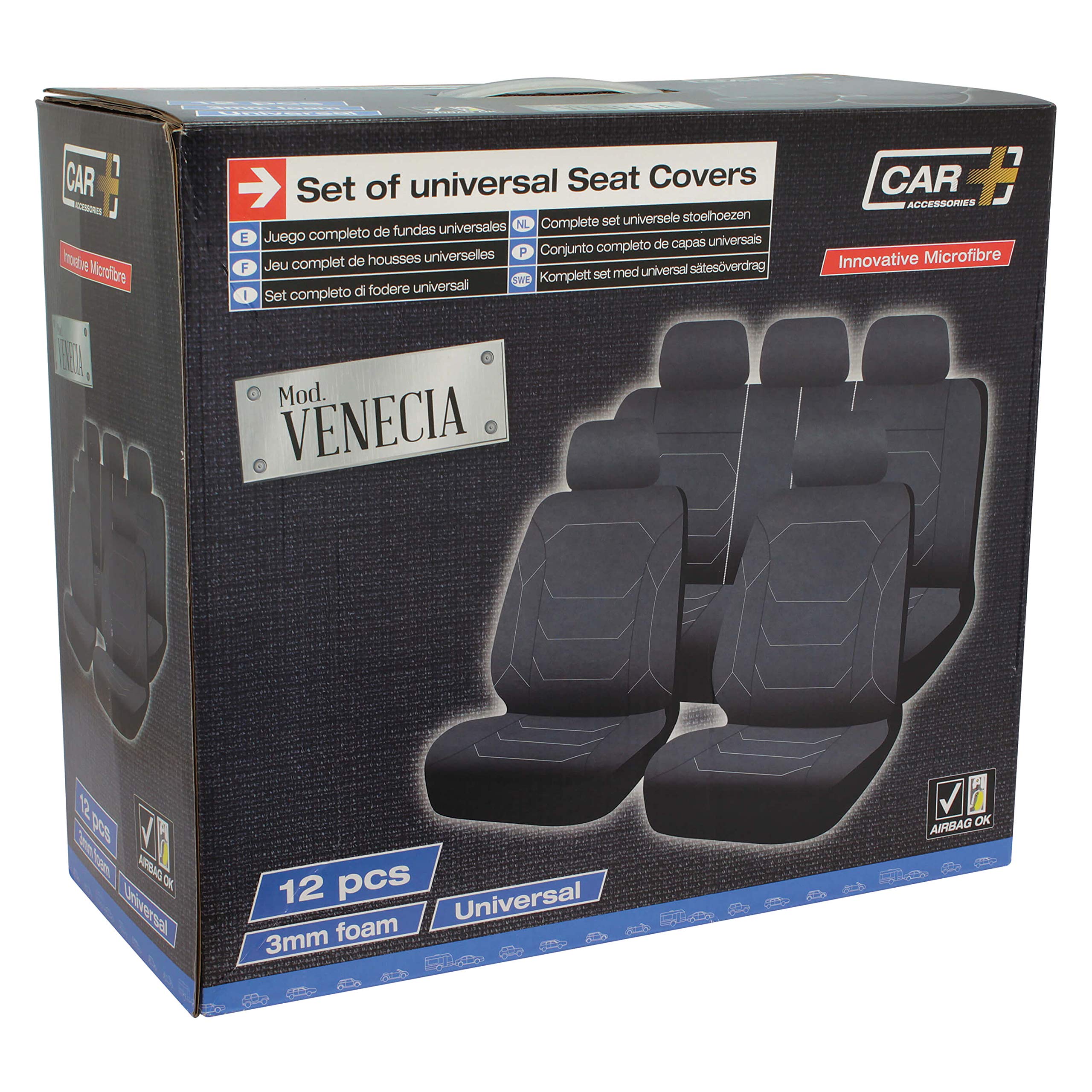 CAR+ SCV012G pokrowce na siedzenia, Venise, 12 sztuk, czarne