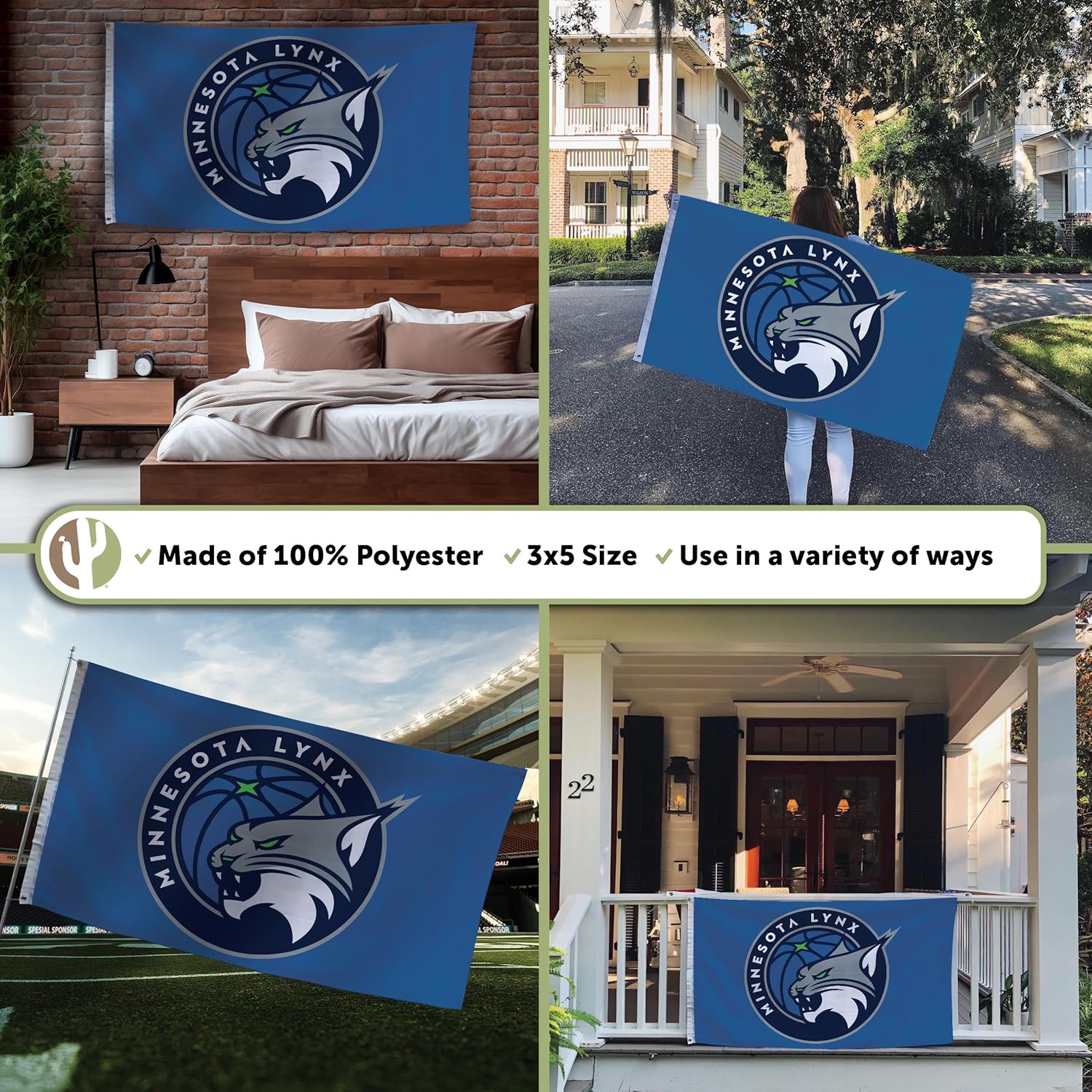 Desert Cactus Minnesota Lynx Flag Team WNBA 100% Polyester Indoor Outdoor 3x5 feet Flags (Light Blue)