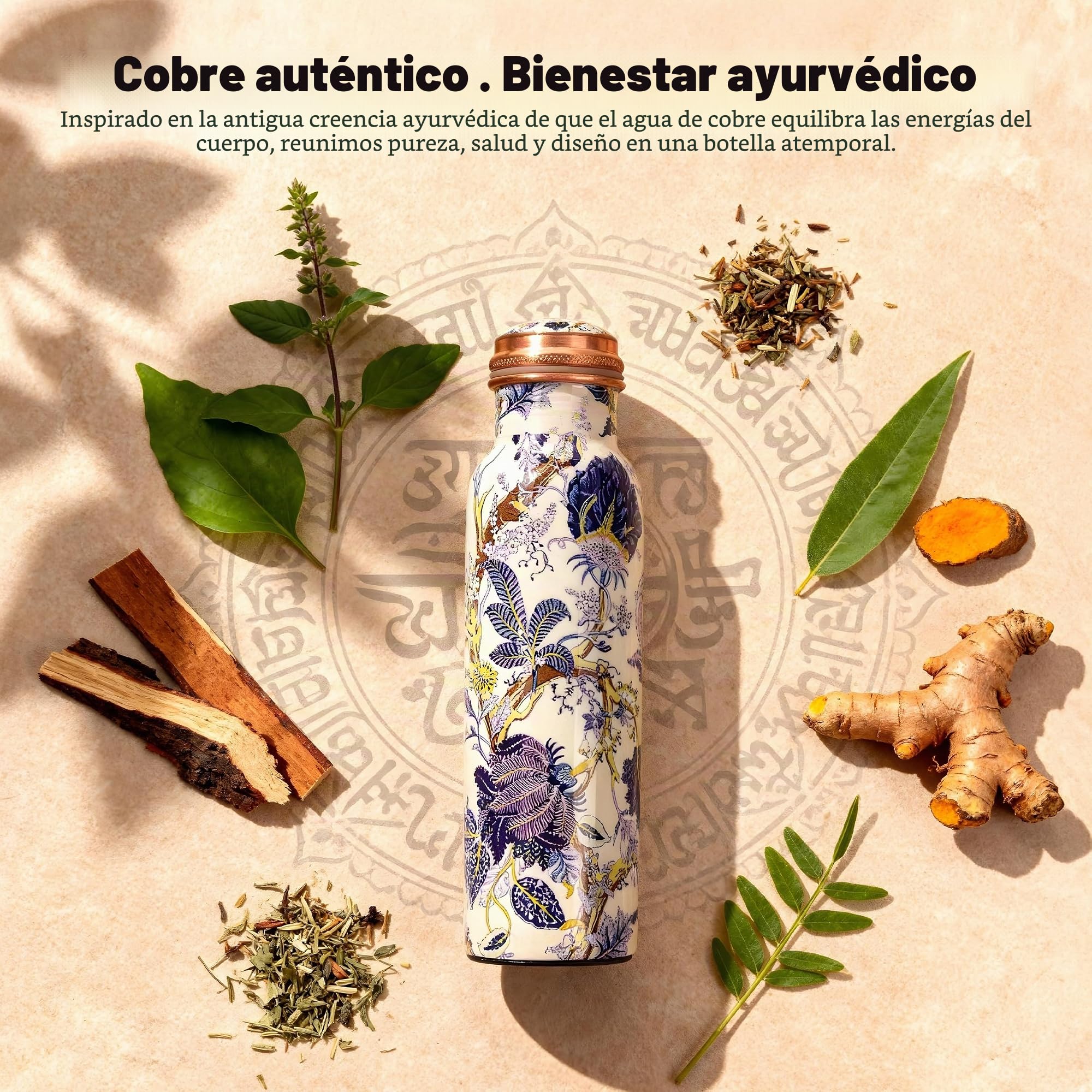 Botella de agua de cobre ayurvédica de 32 onzas, recipiente de cobre puro para beber, botella de cobre a prueba de fugas con bolsa de transporte para deportes, fitness, yoga