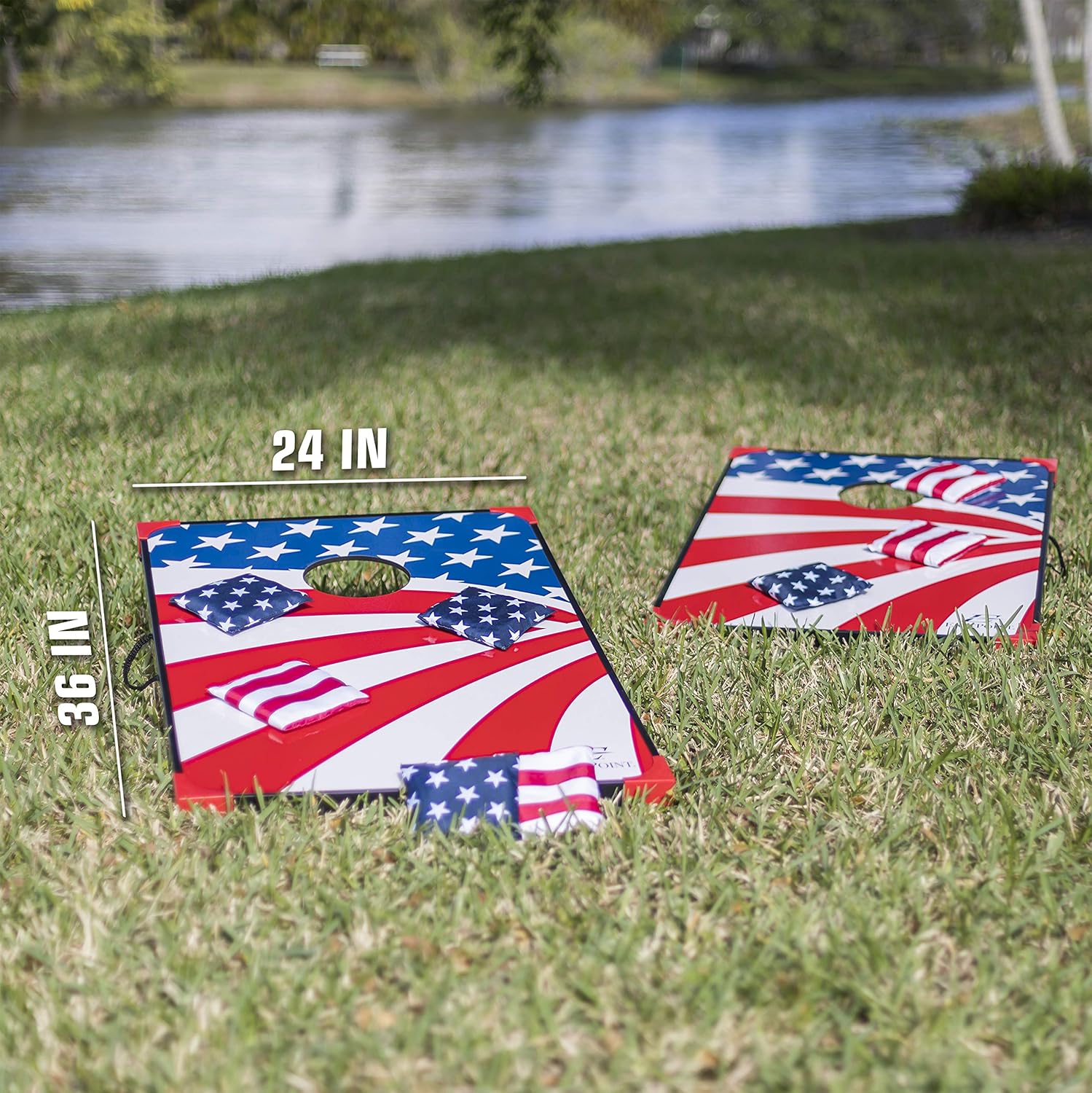 EastPoint Sports Cornhole Game Set Bean Bag Toss MDF - 2' W x 3' L - Built-In Storage, Convenient Carry Handles and 8 Premium Bean Bags