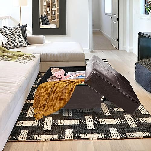 Miniatura 6 de GLAXYFUR Banco de almacenamiento plegable, reposapiés de piel sintética con patas, mesa auxiliar, otomana con almacenamiento para sala de estar,