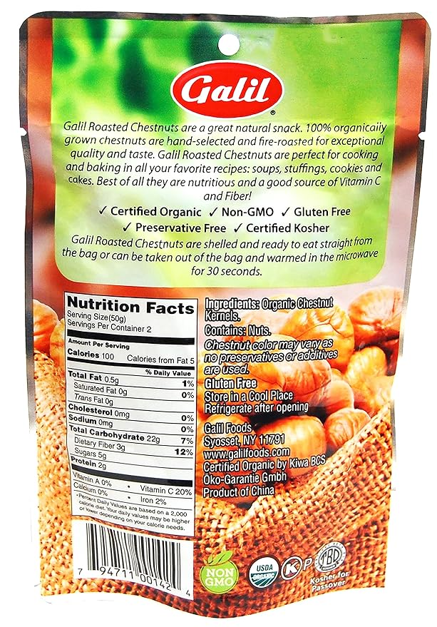 Galil Castañas Tostadas Orgánicas Pack de 12 Bolsas 3.5 oz miniatura 2