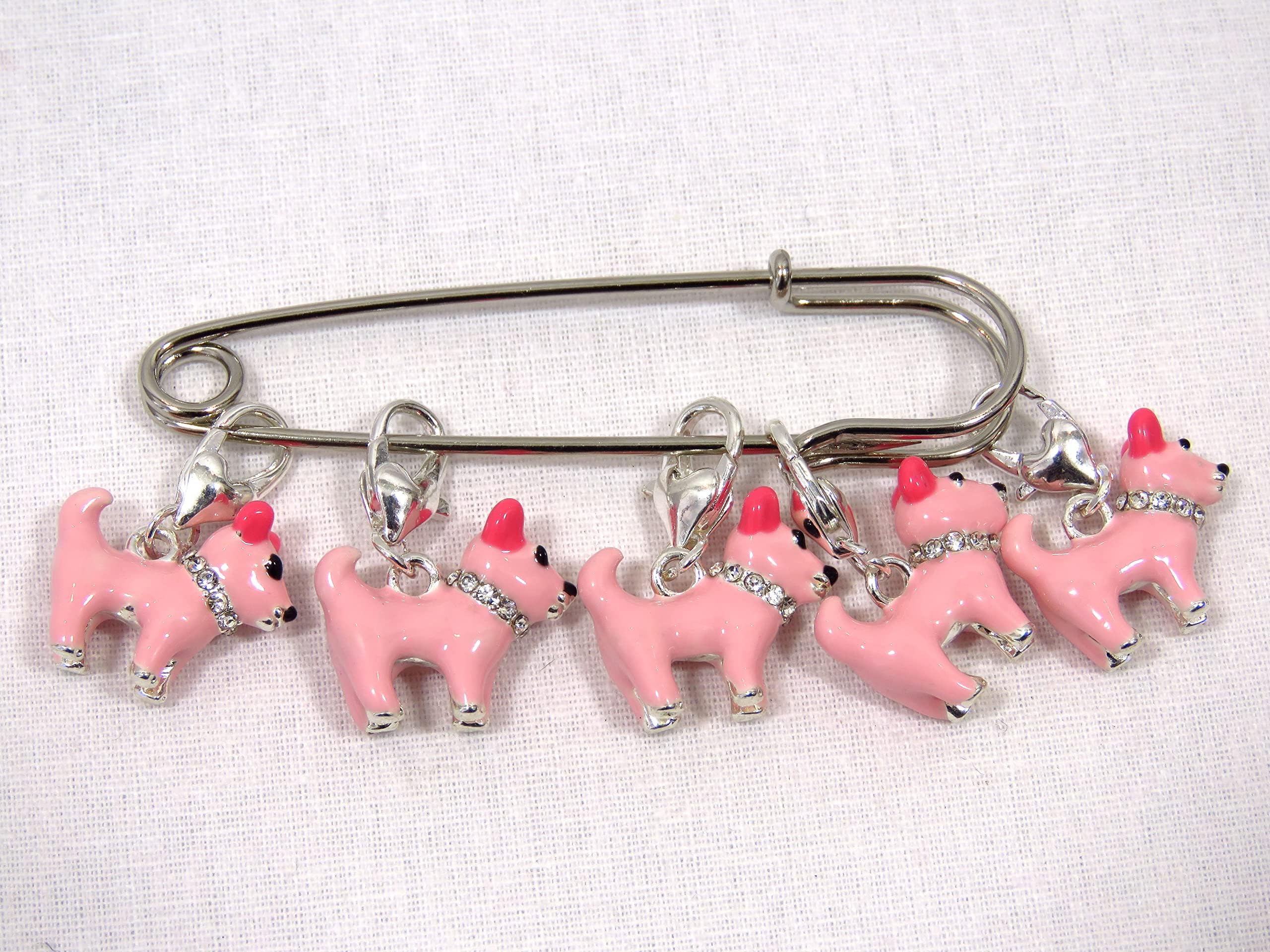 Pink Dogs - Crochet Stitch Markers - Silver set of 5 - perfect gift or stocking filler for those who love Crochet