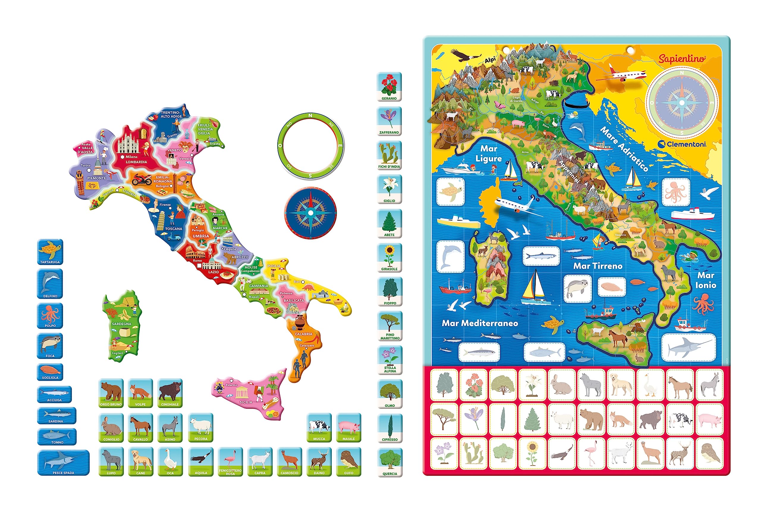 Clementoni - 16751 - Sapientino - Geo-Puzzle Magnetico Italia - Puzzle con Cartina Dell'Italia Fisica, Gioco Educativo di Geografia per Bambini dai 4 Anni (Gioco in Italiano)