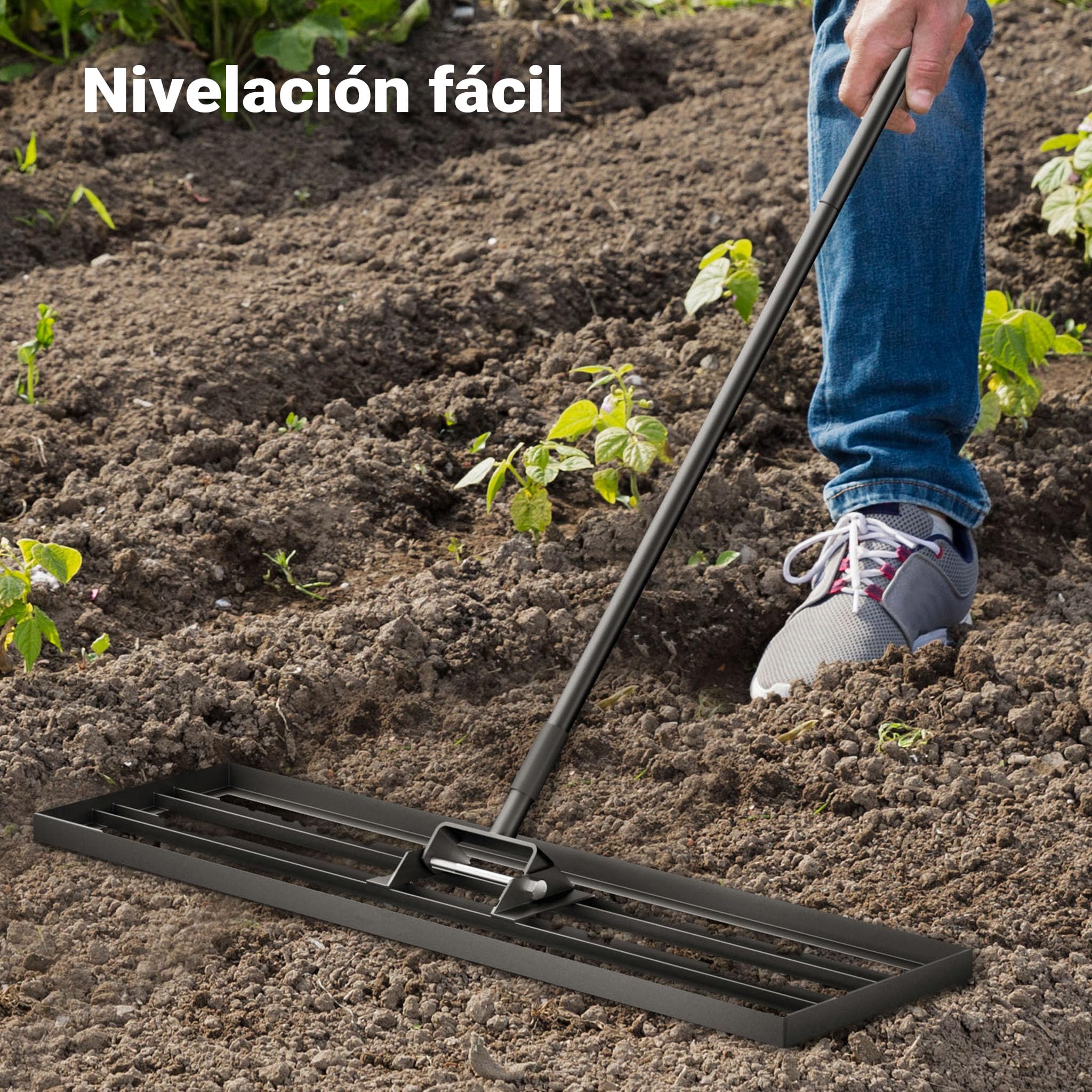 Wiltec Rasqueta niveladora de césped 121,9 x 25,4 cm con Mango de 2 m, rastrillo de césped para nivelar Suelos Irregulares, Herramienta de jardín niveladora para Alisar el césped