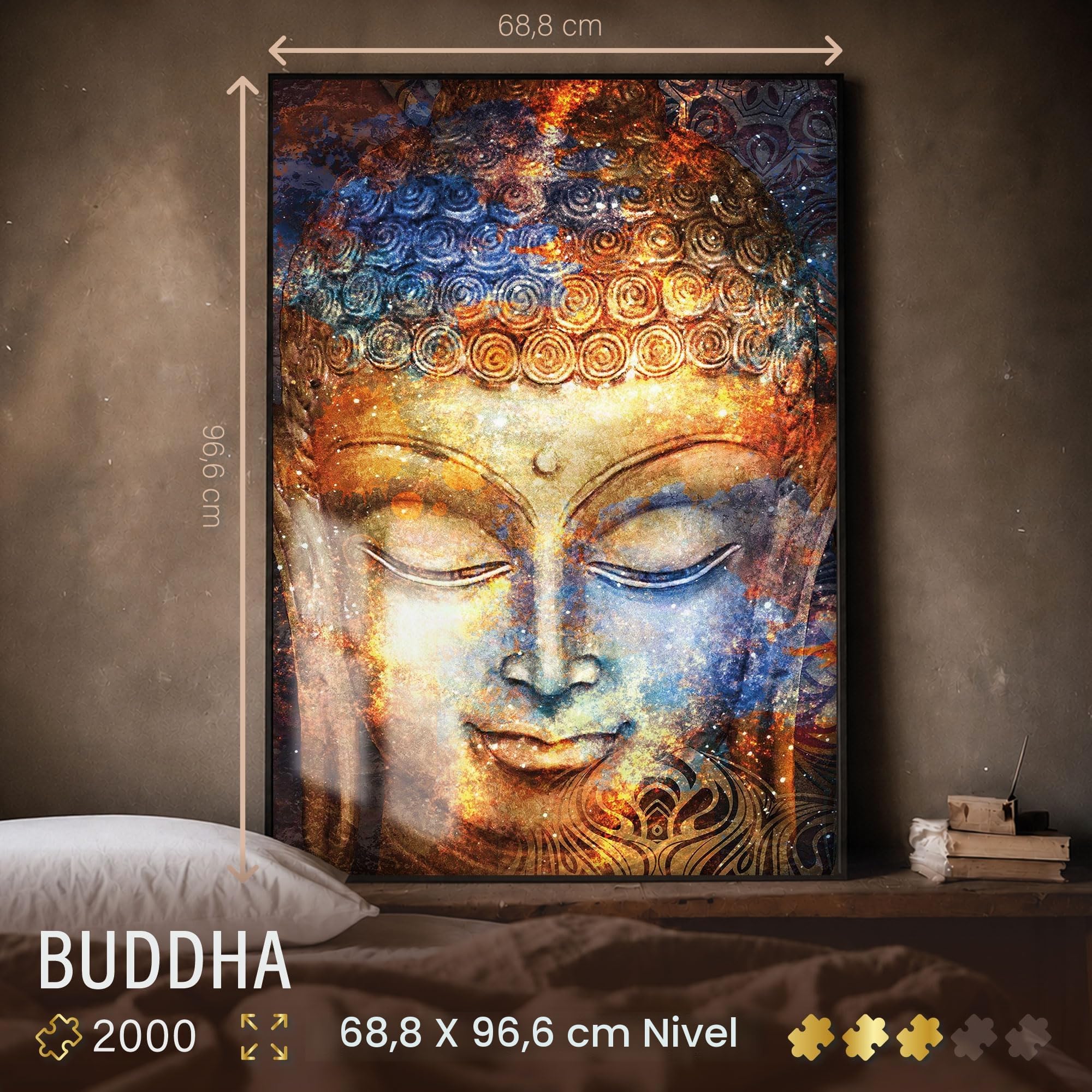 Ulmer Puzzleschmiede - Puzzle de Buda - 2000 piezas - Diseño de Budismo - Cabeza de Buda como pintura de acuarela