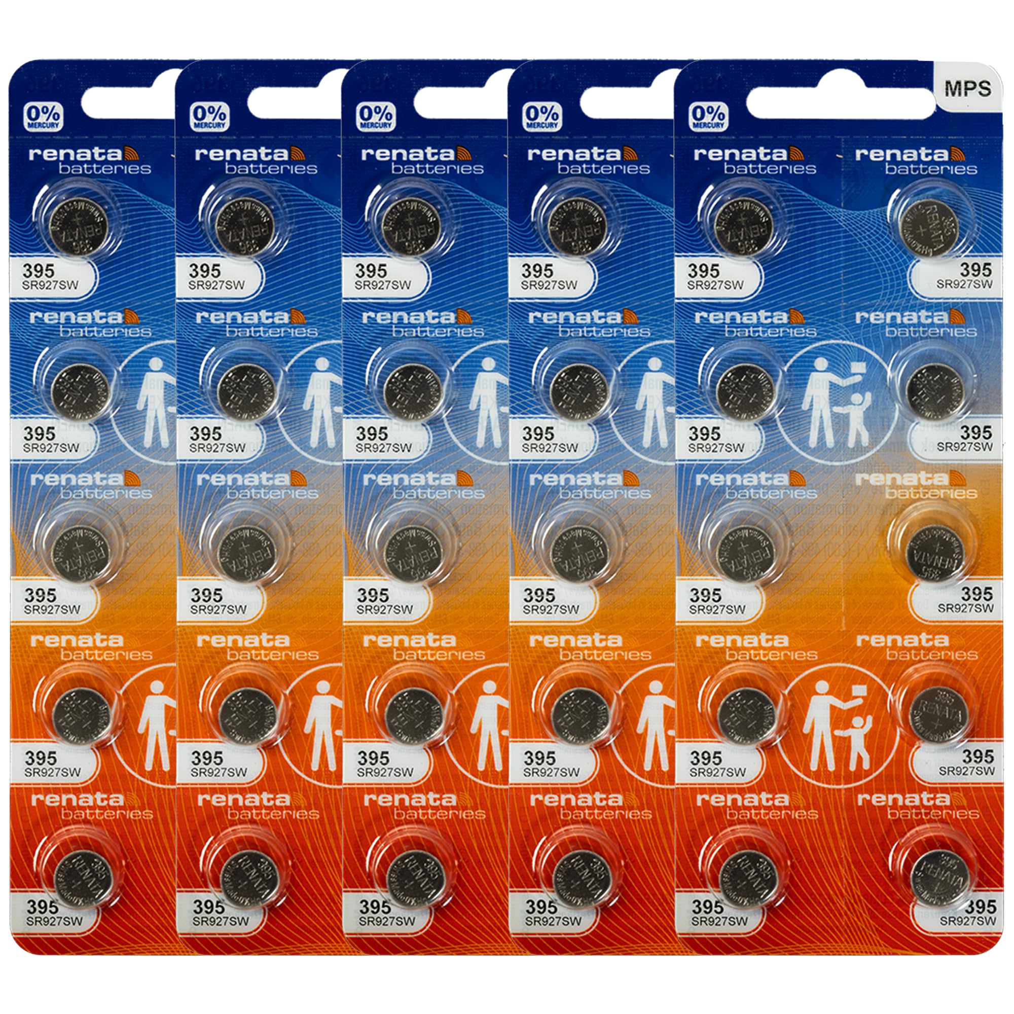 Renata 395 SR927SW Batteries - 1.55V Silver Oxide 395 Watch Battery (50 Count)
