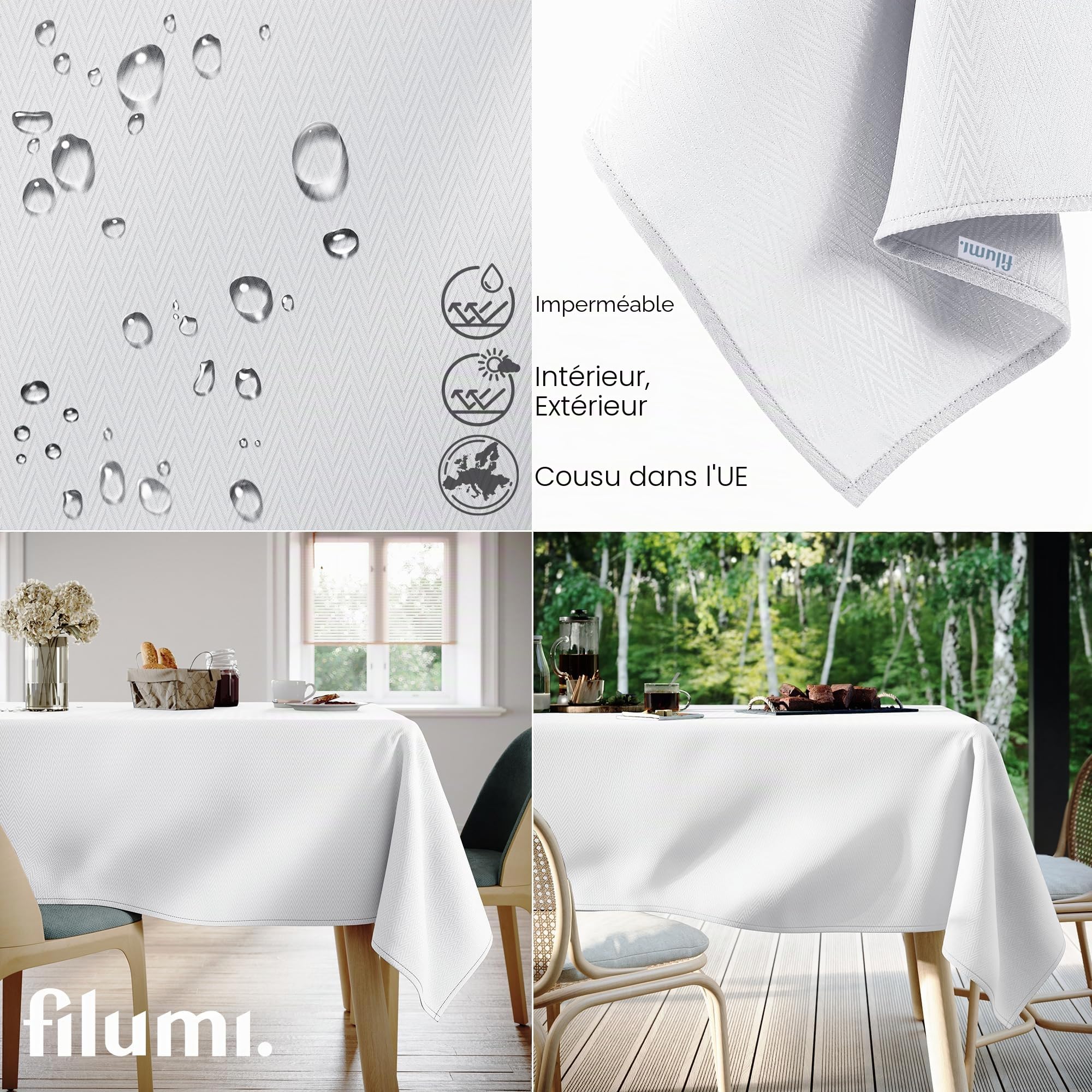 Nappe Ovale 140x200 cm Blanc Rembourrée extérieur intérieur Motif en Zigzag Verte