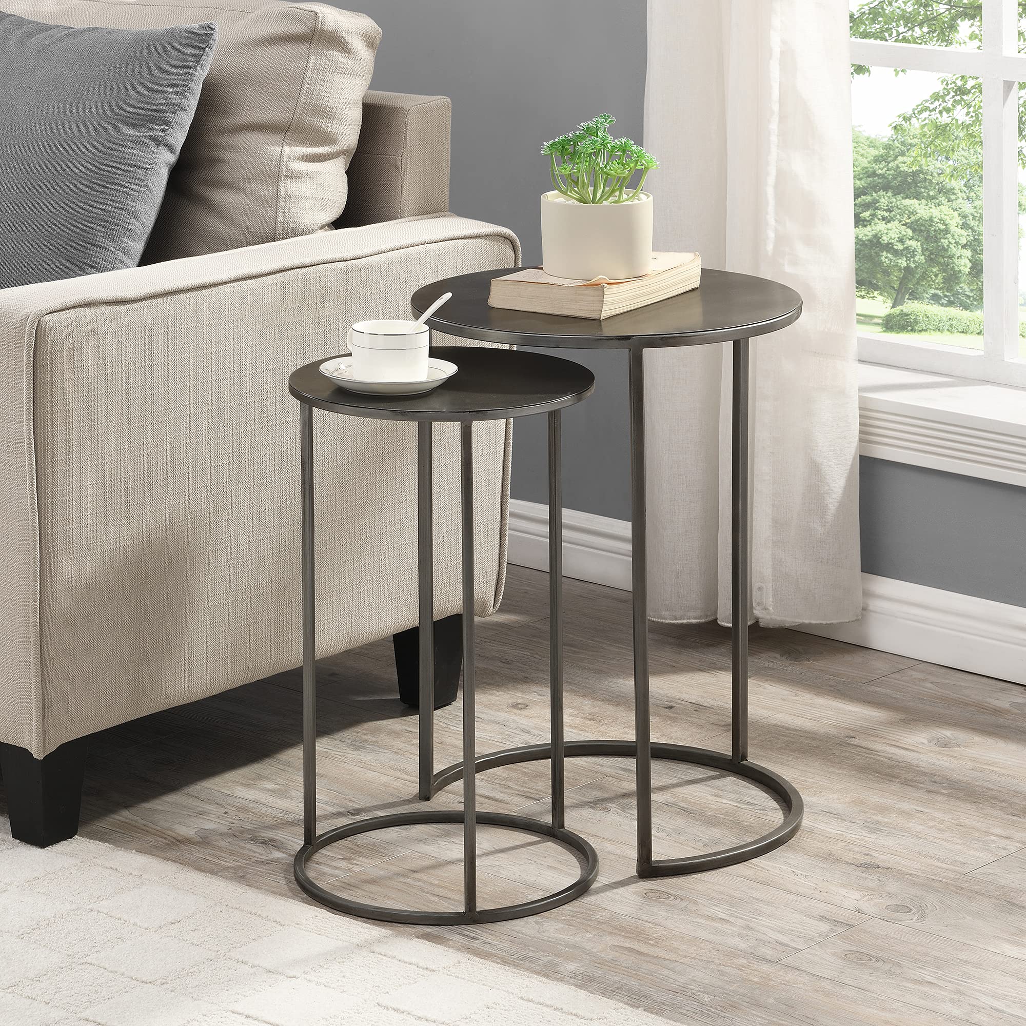 FirsTime & Co. New & Improved Dark Silver Hayden Nesting End Table 2-Piece Set, Side Table, Night Stand, Metal, 15.75 x 15.75 x 22 inches