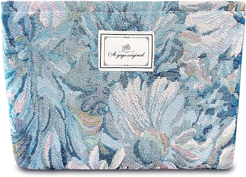 STARDW Bolsa de maquillaje estética floral para mujeres y niñas, bolsa de aseo de viaje con cremallera de gran capacidad, bolsa organizadora de