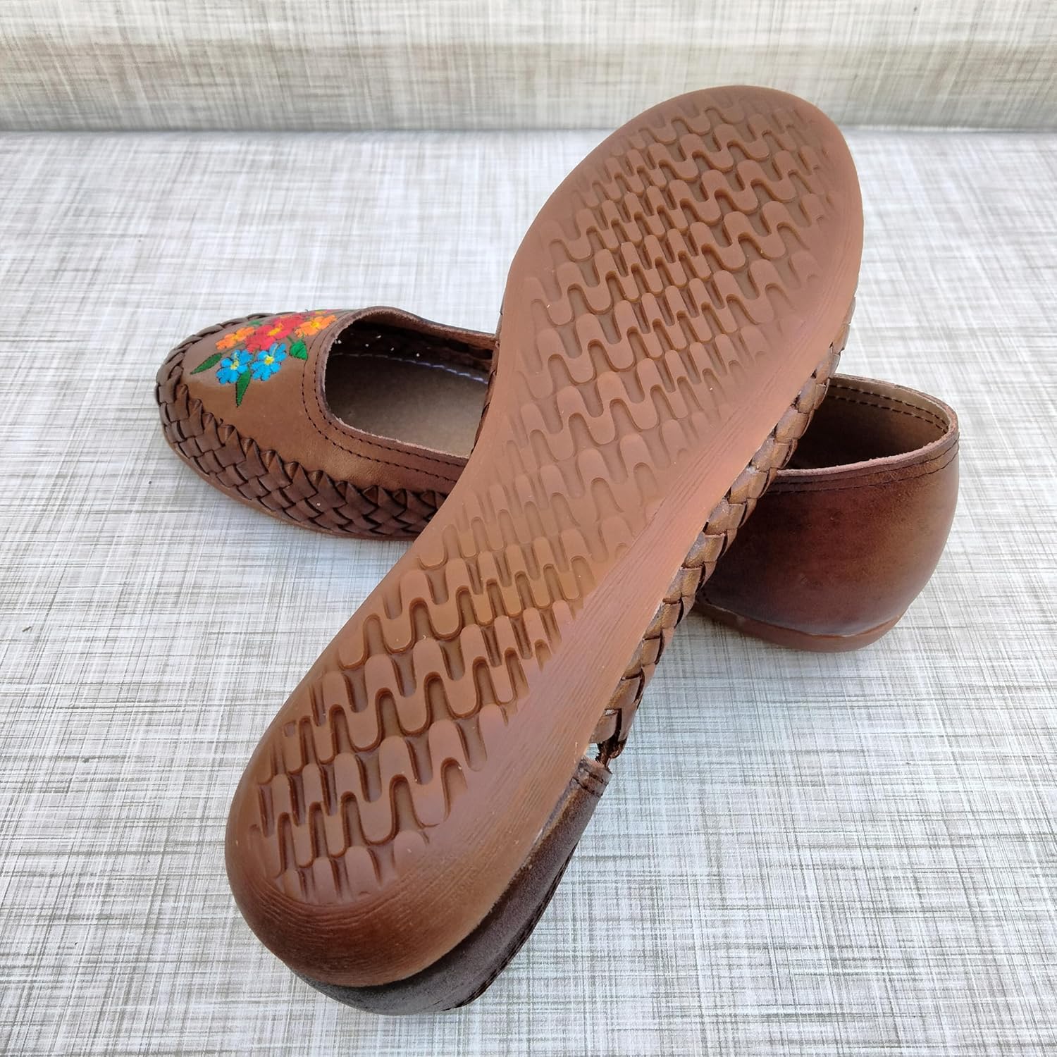 Calzado Daviana Huarache-Ballerina Artesanal Hecho en Mexico de Piel Creado a Mano, (Natural) (Multicolor) (Brown)- US Footwear Size System, Adult, Women,Numeric, 5-10