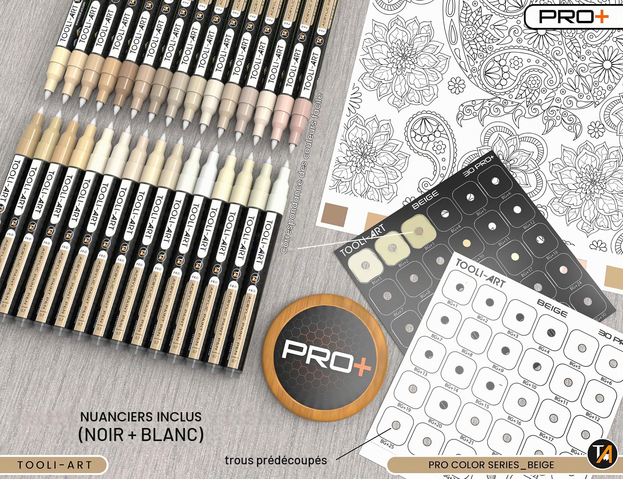 Lot de 30 marqueurs de peinture acrylique beige Pro + Color Series - Pointe extra fine de 0,7 mm - Pour peinture sur roche, verre, tasses, bois, métal, toile, bricolage, contour - Non toxique - À base