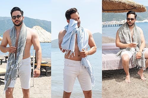 Miniatura 9 de Toalla de playa turca (37 x 77), a prueba de arena, prelavada para una sensación suave, 100% algodón, secado rápido, toallas de gran tamaño para