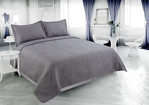 Miniatura 2 de Marina Decoration Juego de colcha Pinsonic en relieve liso, ultra suave, juego de edredón de verano de 3 piezas con 2 fundas, color gris, tamaño