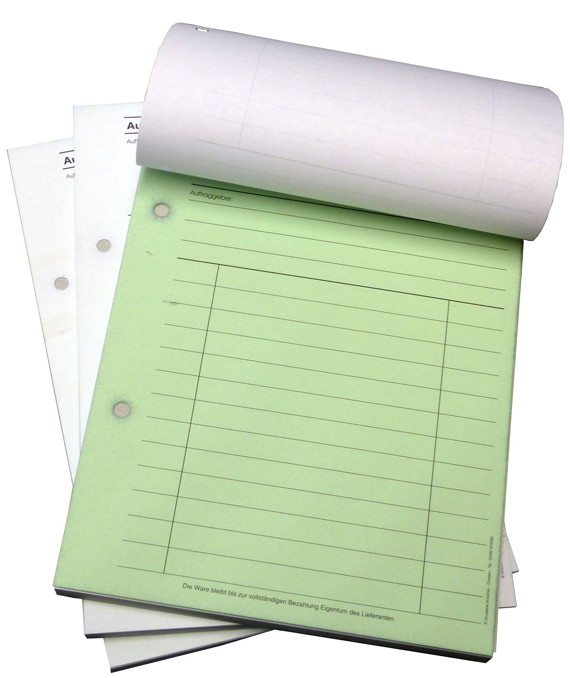 10x Auftragsblock Block Auftrag DIN A5, 2-fach selbstdurchschreibend, 2x50 Blatt weiß/grün - gelocht (22431)