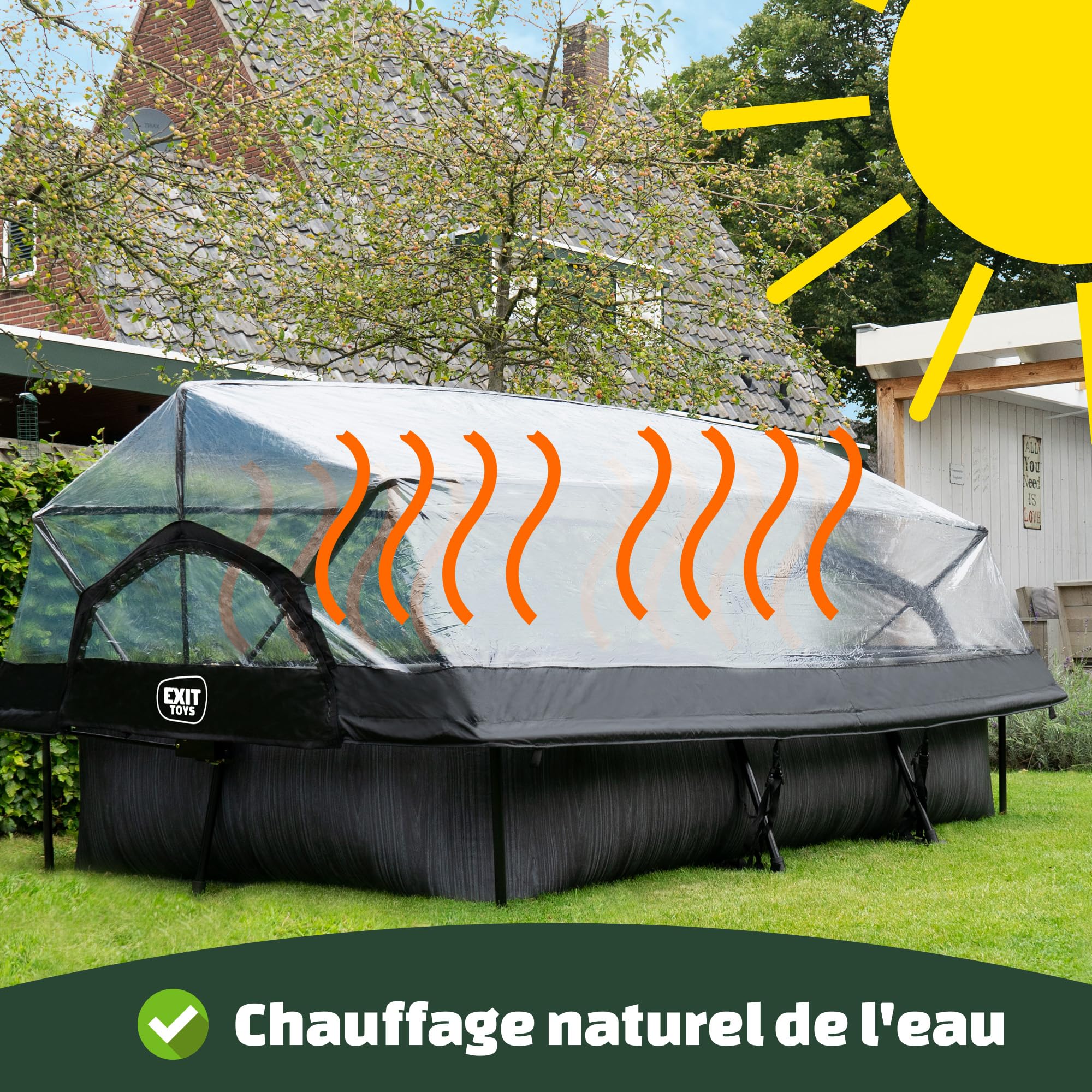 EXIT Toys Piscine Hors Sol Rectangulaire 400 x 200 x 100 cm avec Pompe à Sable – Piscine Tubulaire pour Jardin – Couverture avec Fenêtres – TÜV CE en 16582 – Black Leather – Noir