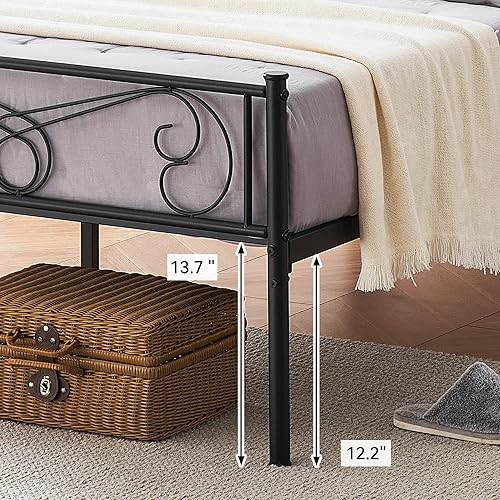 Miniatura 23 de IDEALHOUSE Base de cama de metal tamaño King con cabecero y estribo, marco de cama King con almacenamiento, base de colchón de metal, no necesita