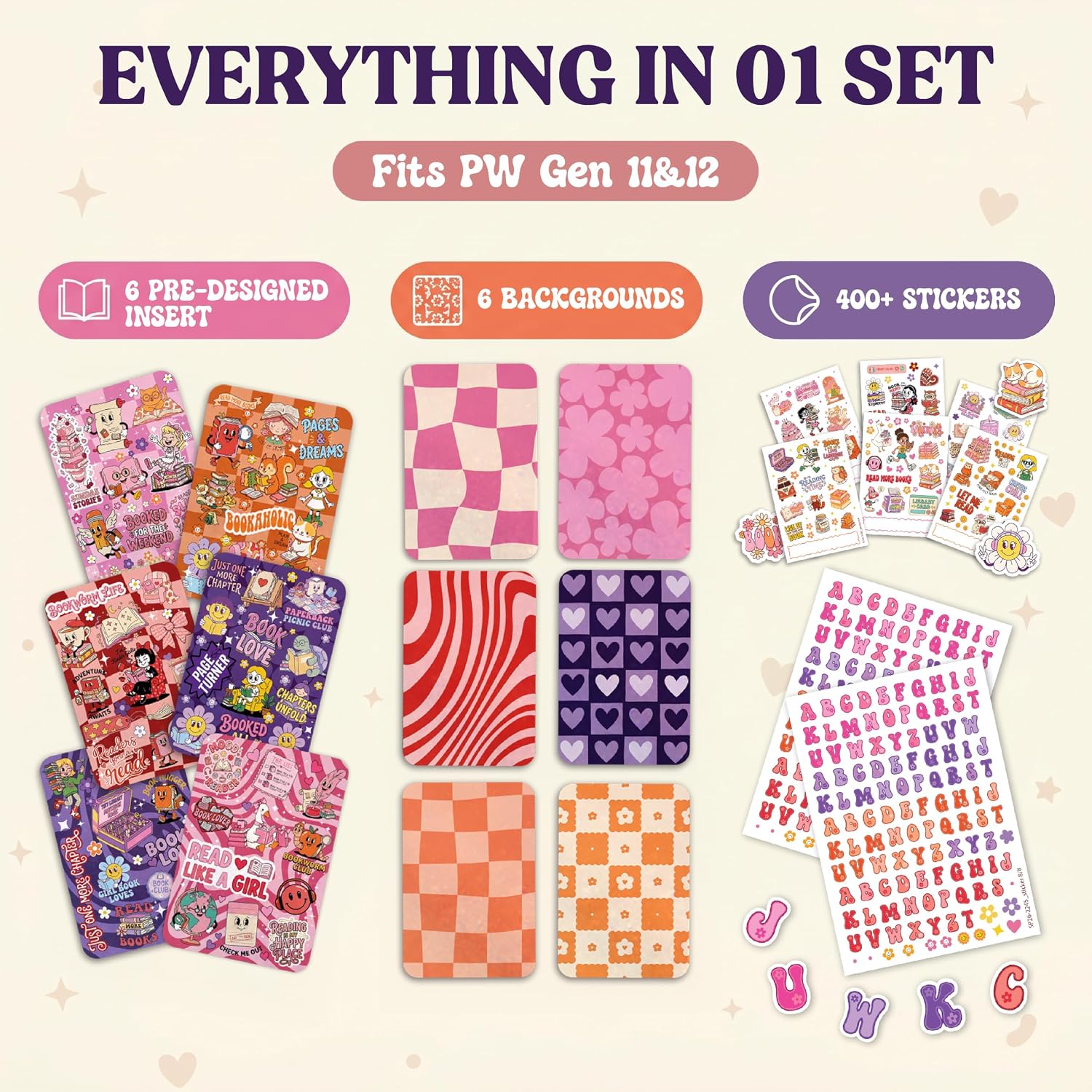 97 Decor 12 Pcs Inserts Cardstock For Kindle Paperwhite 11-12th Generation, Retro Stickers For Kindle Case, 6.9"x4.8" E-Reader Accessories For Kindle Clear Case image 2