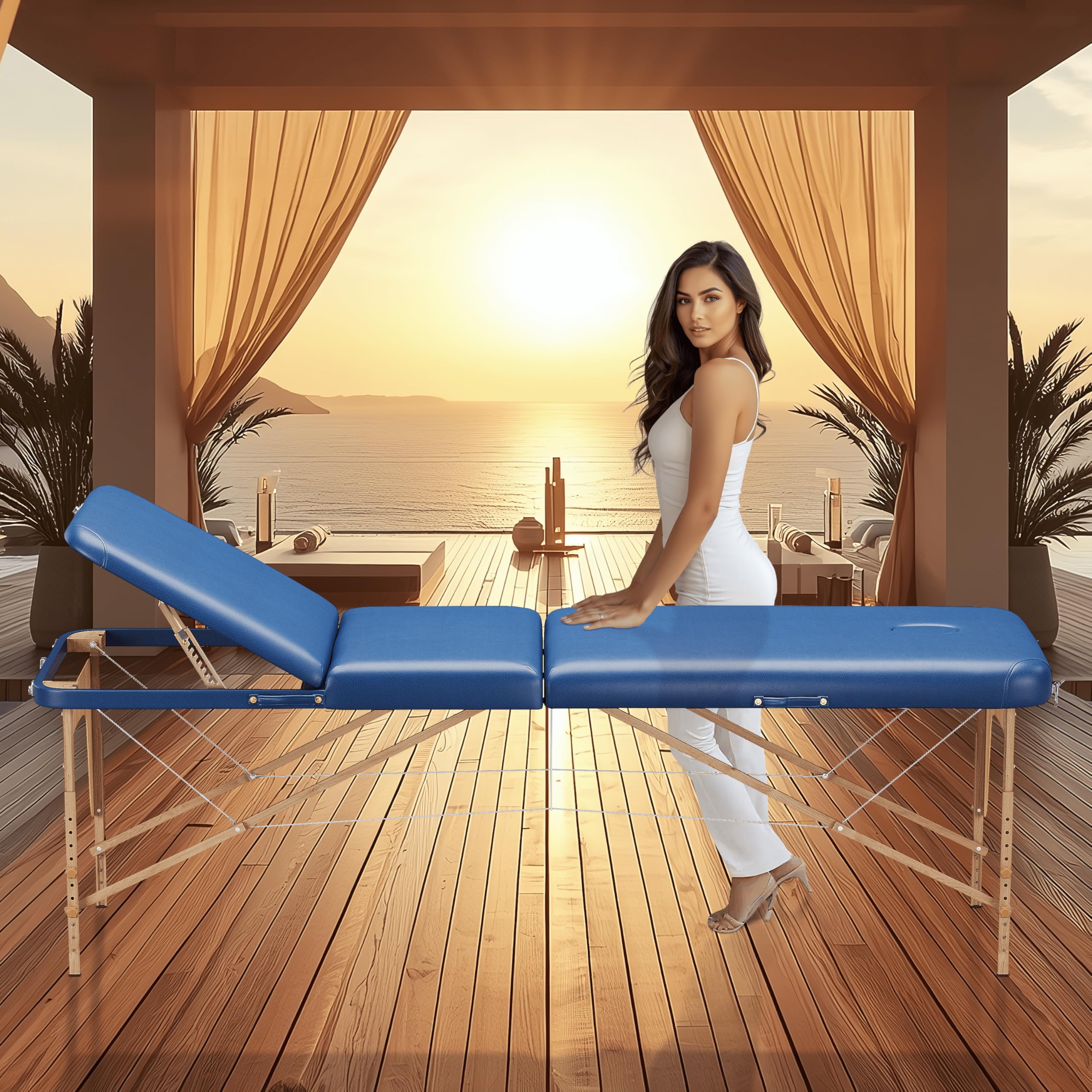 Beltom® Mobile Massageliege Massagetisch 3 zonen Basic 185 x 60 cm. - Licht 14,3 kg. - massagebed massageleuning Massagebank klappbar Kosmetikliege - Blau