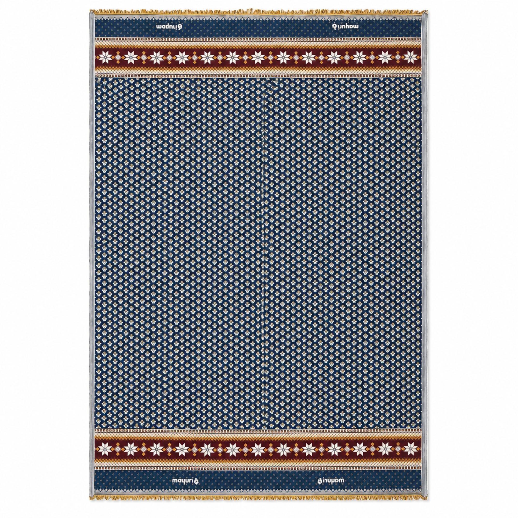 Mayuri Pankh Solapuri Chaddar for Single Bed | Traditional Woven Blanket with Floral Pattern, Decorative Border & Fringed Ends | Blue and Maroon-picture-10