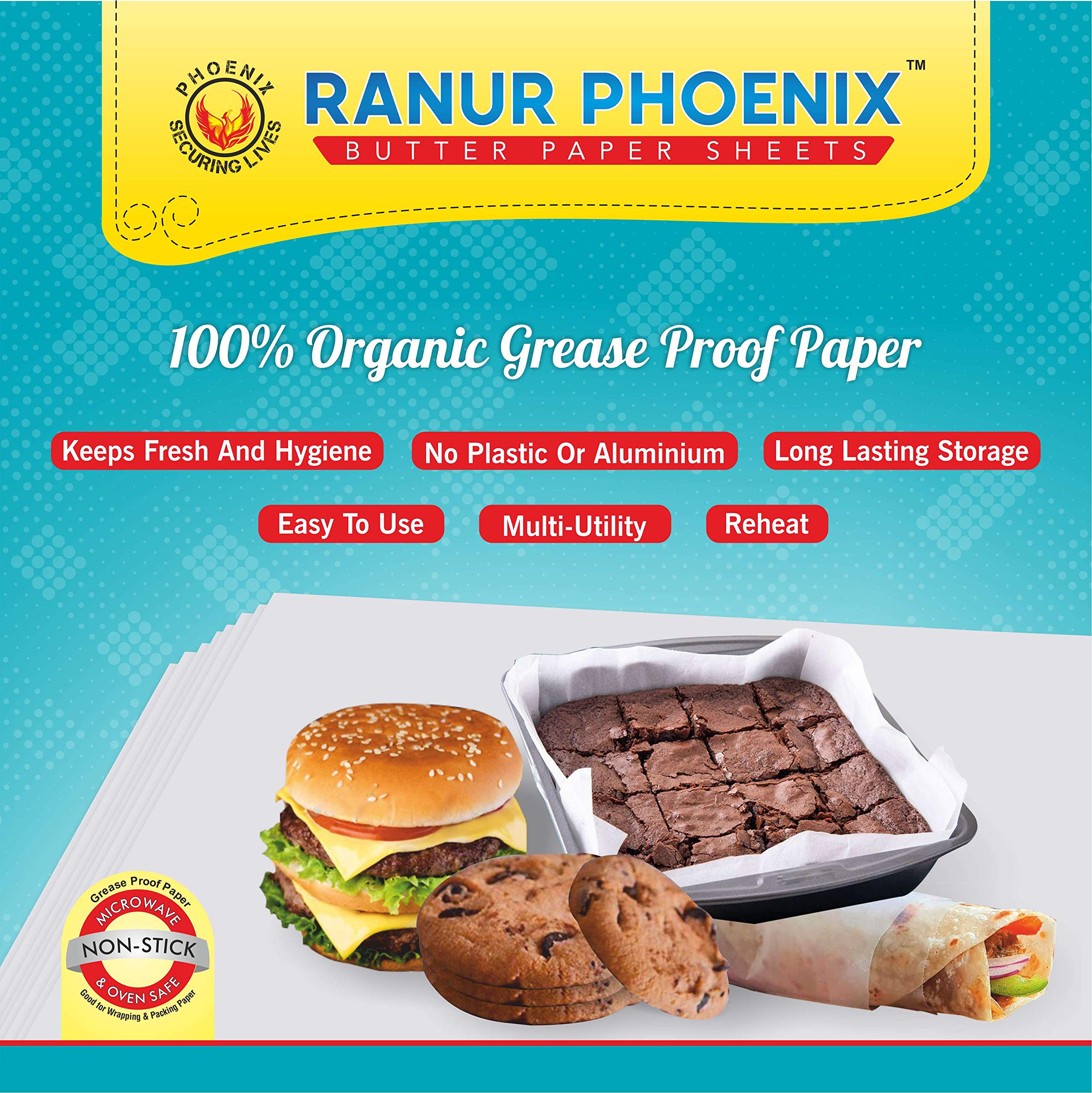 RANUR Butter Paper Sheets || Specialized Baking Sheets || Non-Sticky || Suitable for Microwave || Oven || Wrapping Food Colour White, Size 10" X 10" (Pack of 250)