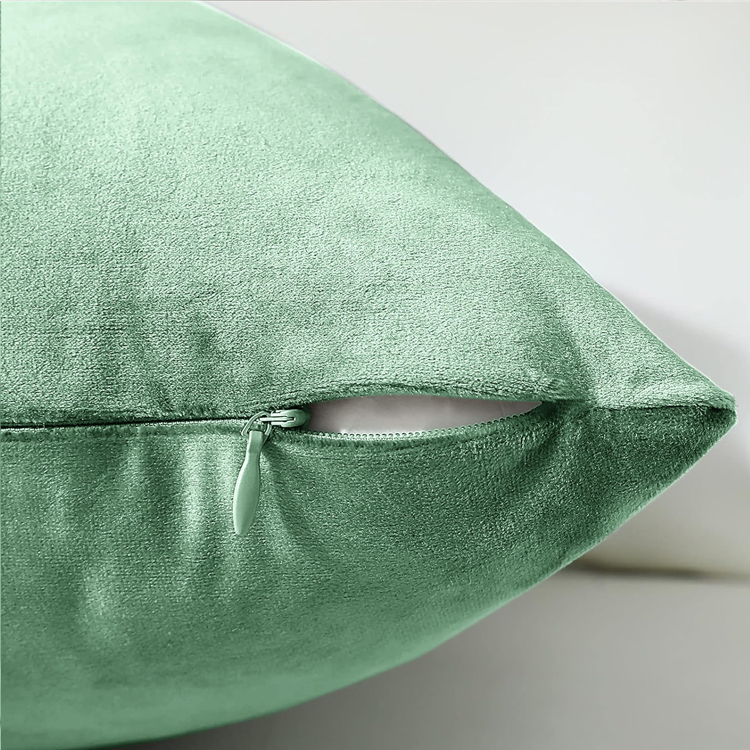 My home store Mint Green Velvet Cushion Covers 45 x 45 cm- Square Throw Pillow Cases Decorative Cushion Cover for Sofa Bedroom with Invisible Zipper 18 x 18 Inch - Image 3