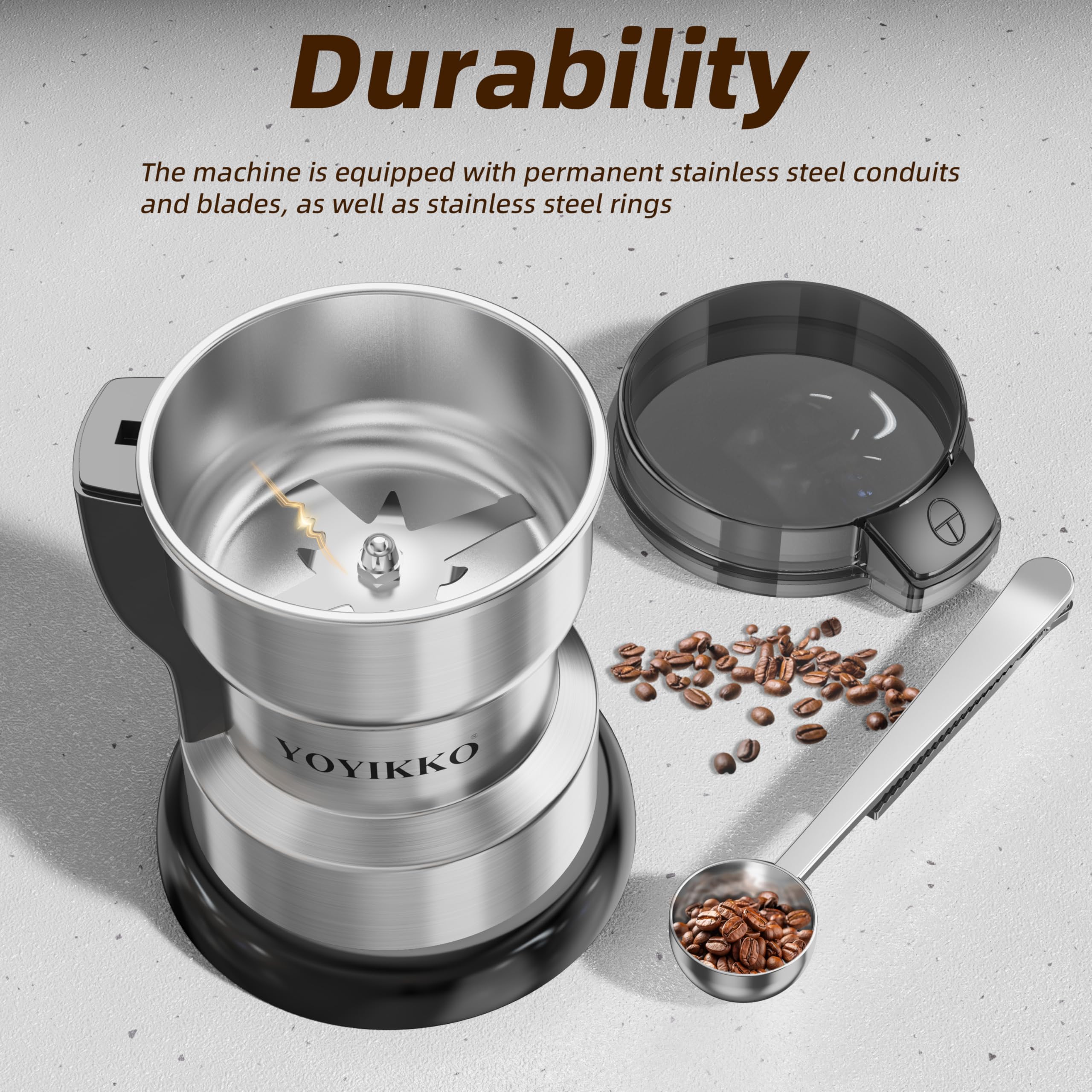 Molinillo de café eléctrico de 300 W, molienda ajustable, espresso/goteo/vertido. Molinillo para café, especias y otros alimentos. (Plateado-240)