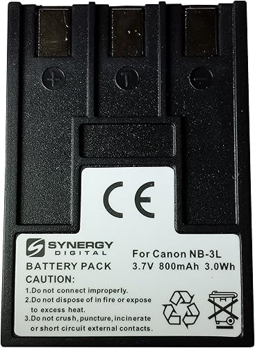 Synergy - Batería para cámara digital Canon IXY 30A (li-ion, 3,7 V, 800 mAh) Ultra Hi-Capacity, compatible con Canon NB-3L
