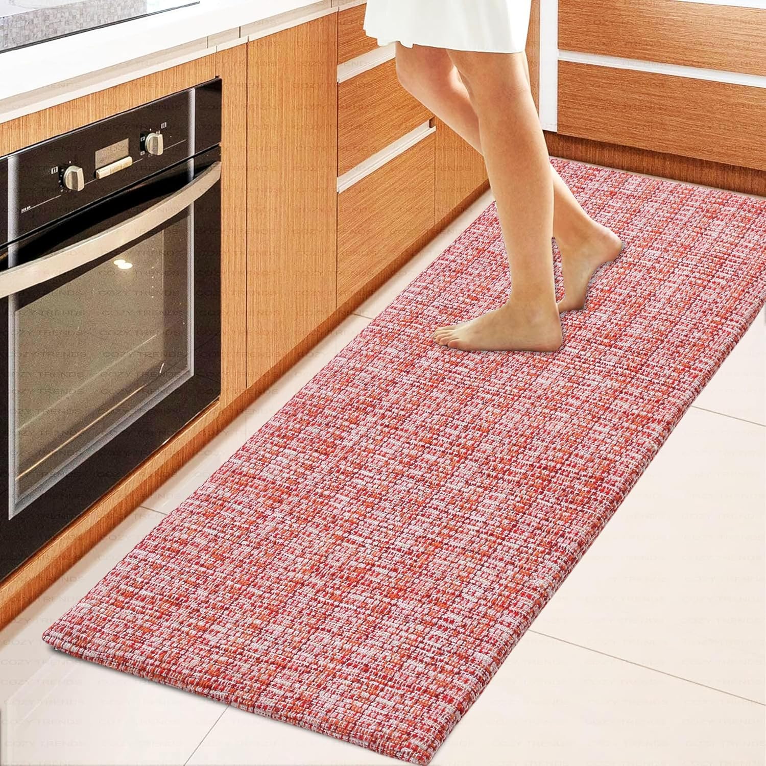 COZY TRENDS Cotton Woven Anti-Fatigue Cushioned Kitchen Mat Runner Working Mat Rug Anti Slip (18''x48'') Comfort and Style (Blue)